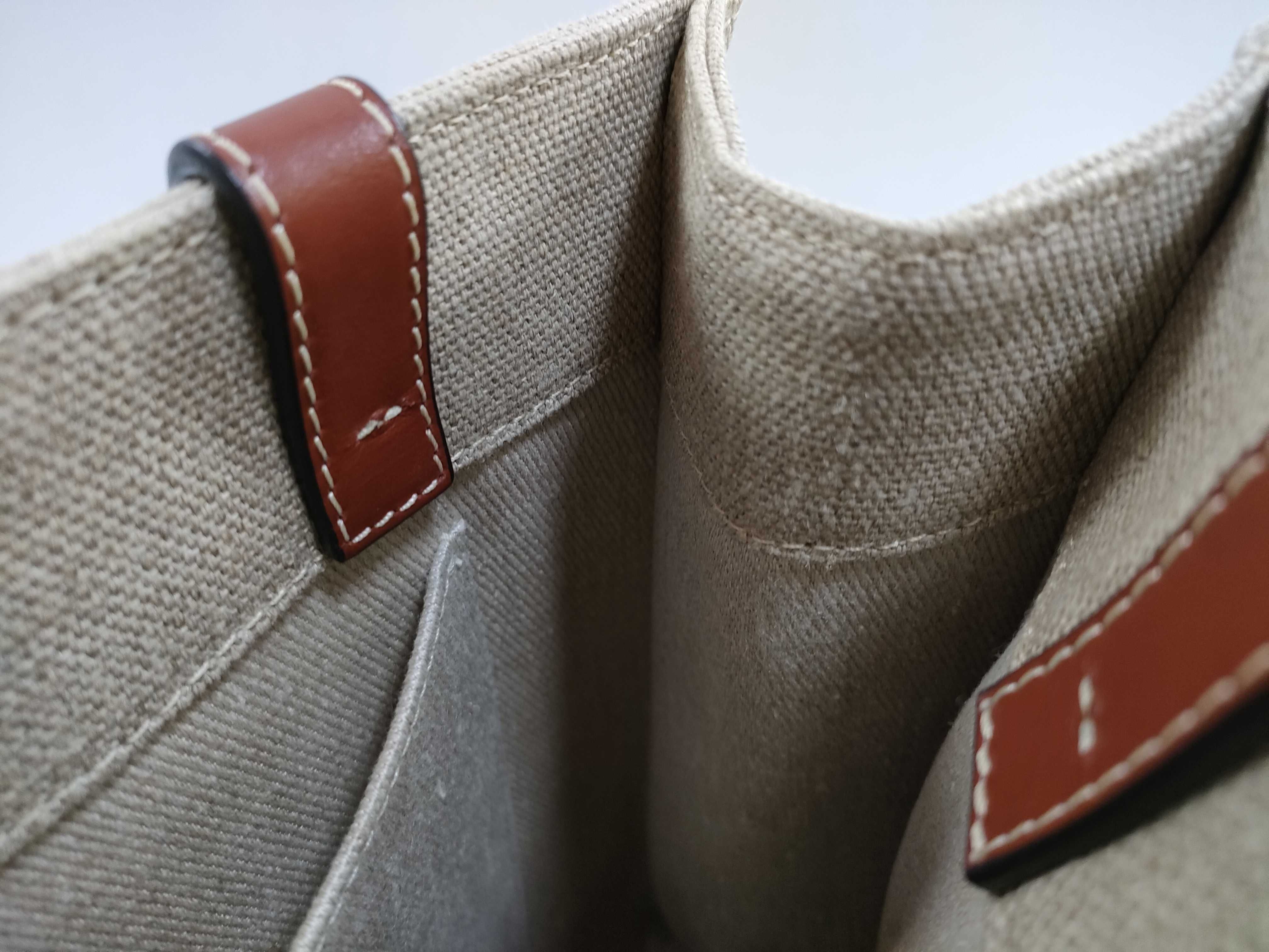Woody Medium Canvas x Leather Tote Bag, Beige x Brown Tote Bag — view 11