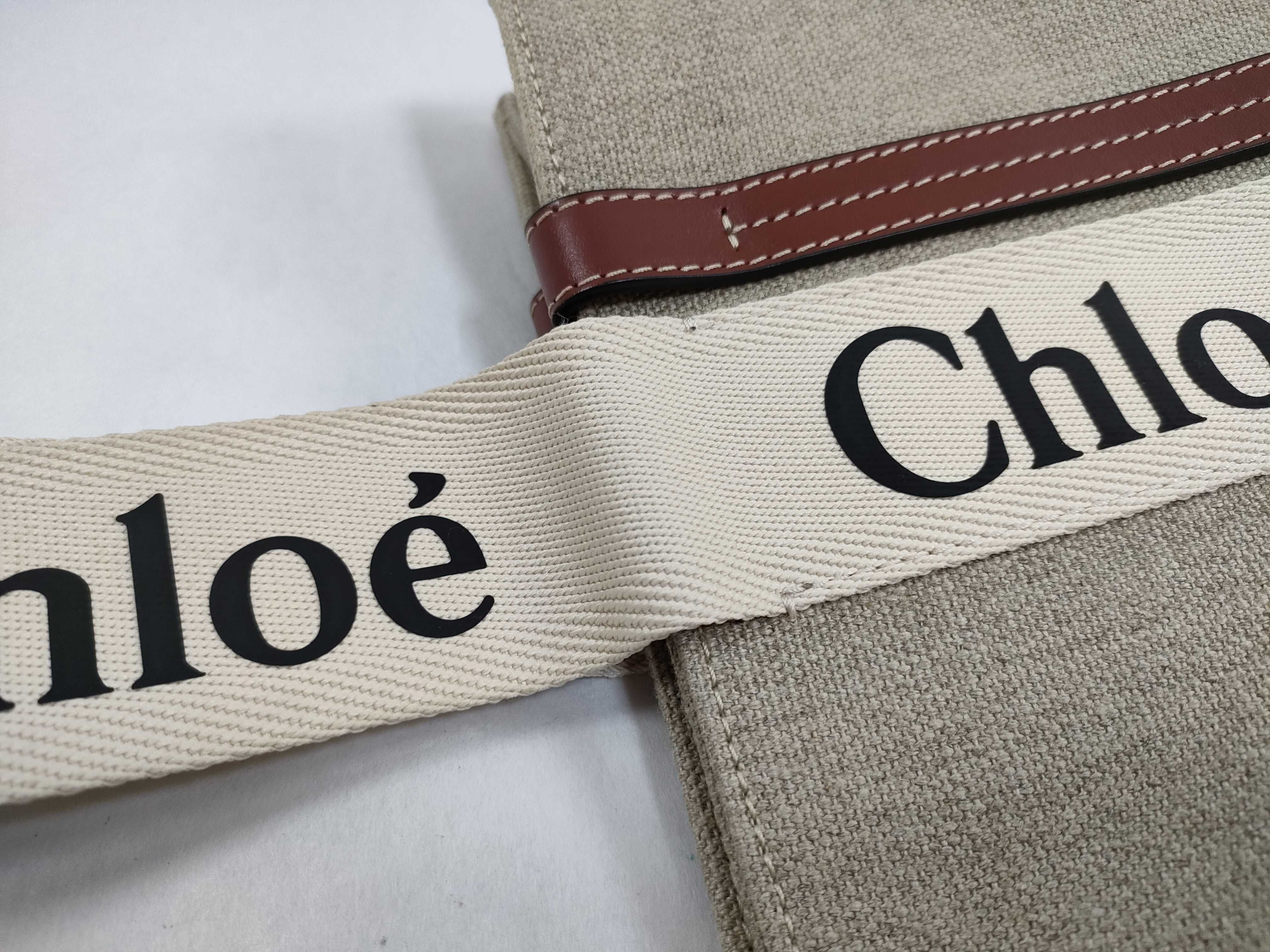 Woody Medium Canvas x Leather Tote Bag, Beige x Brown Tote Bag — view 5