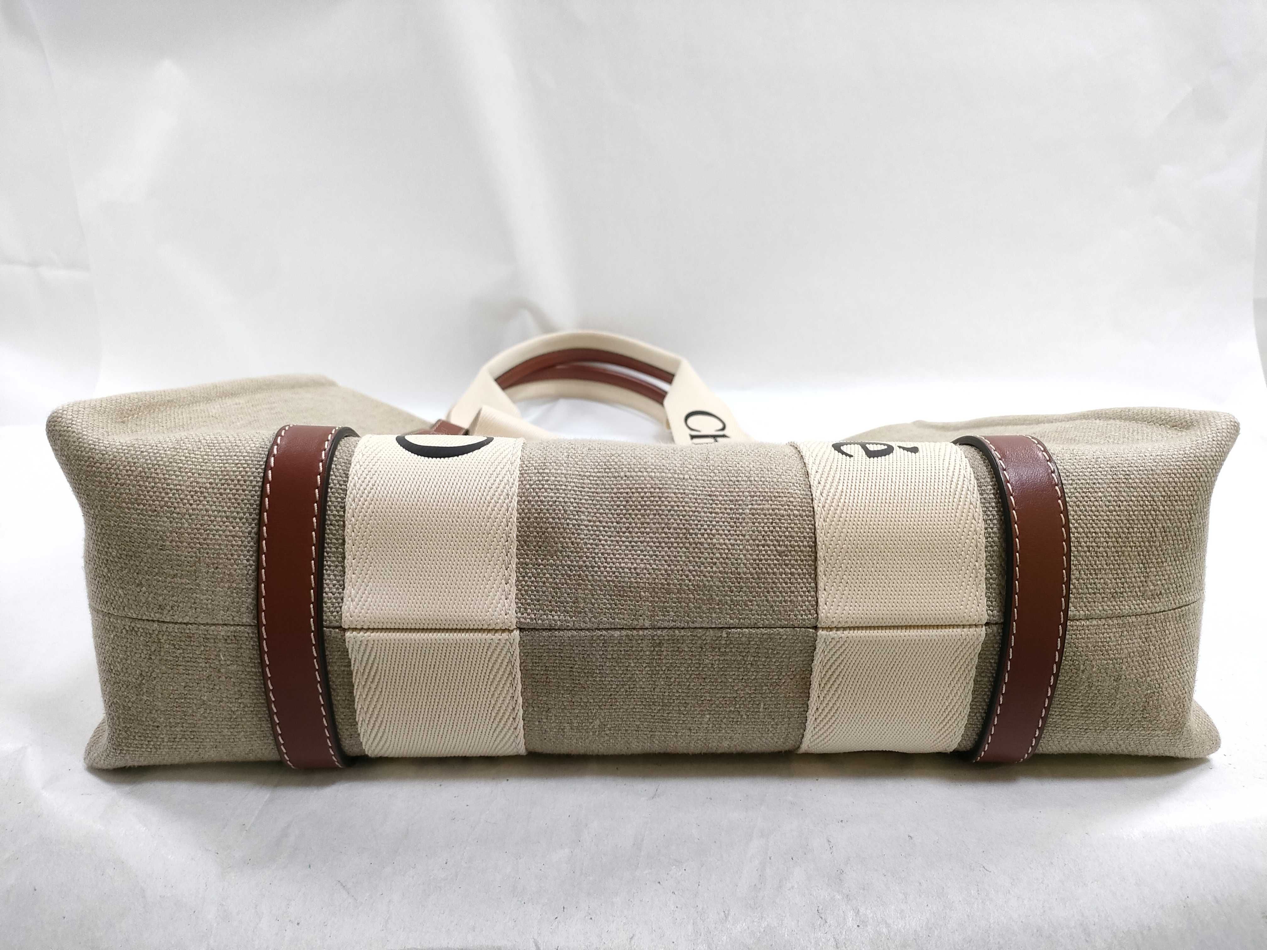 Woody Medium Canvas x Leather Tote Bag, Beige x Brown Tote Bag — view 7