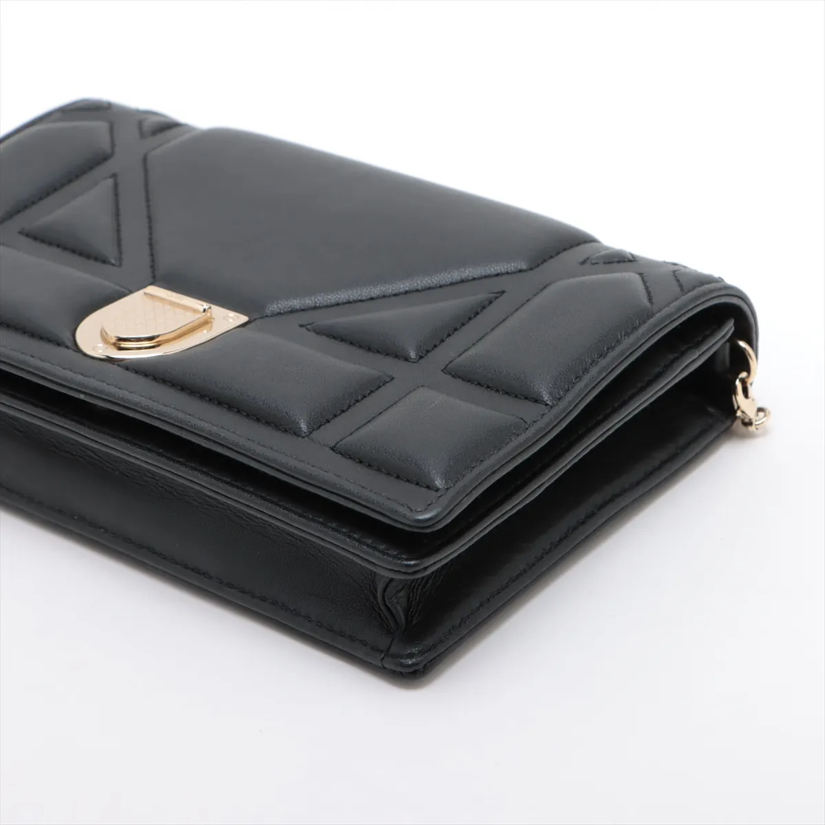 Diorama Leather Chain Shoulder Bag, Black — view 3