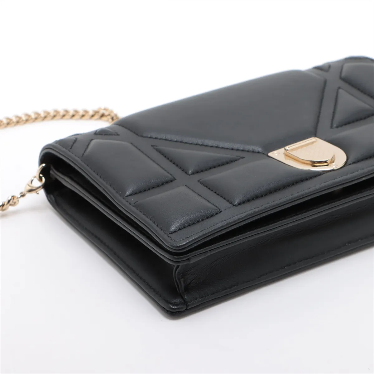 Diorama Leather Chain Shoulder Bag, Black — view 4