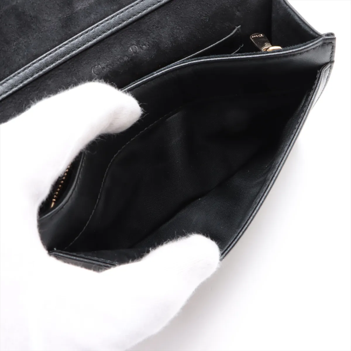 Diorama Leather Chain Shoulder Bag, Black — view 6