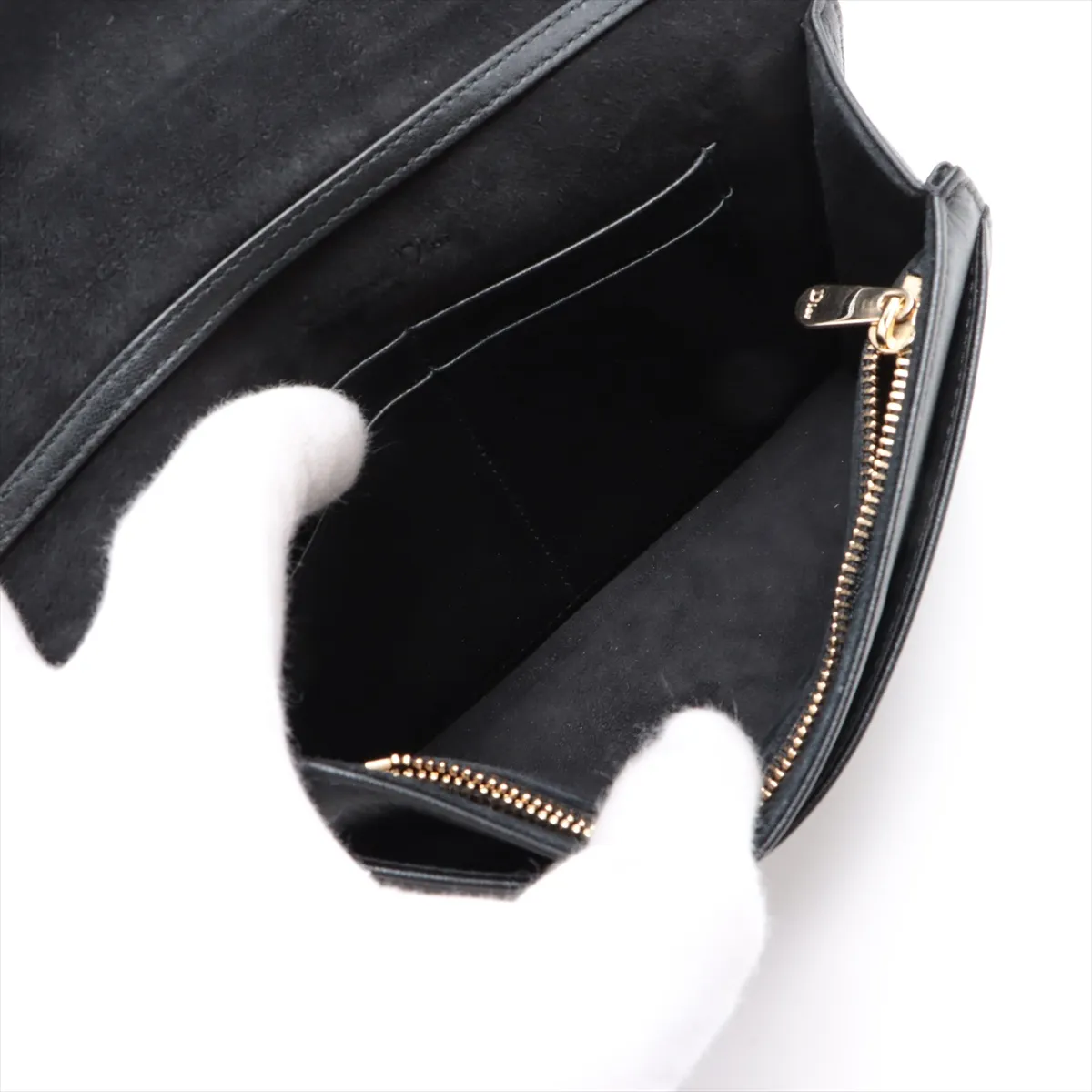 Diorama Leather Chain Shoulder Bag, Black — view 7