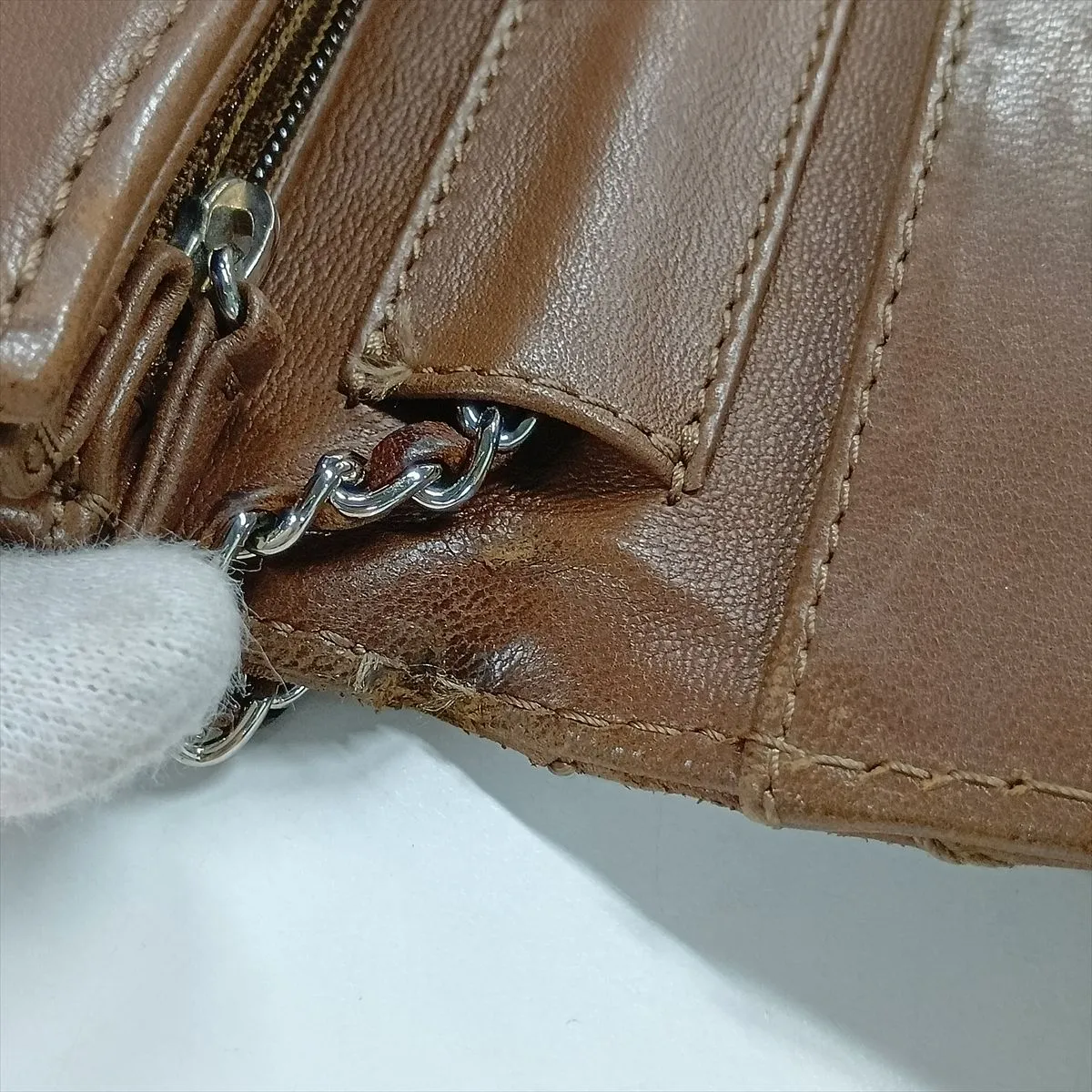Wild Stitch Leather Chain Shoulder Bag, Brown, Silver Hardware, 15129599, Serial Number 15 — view 15