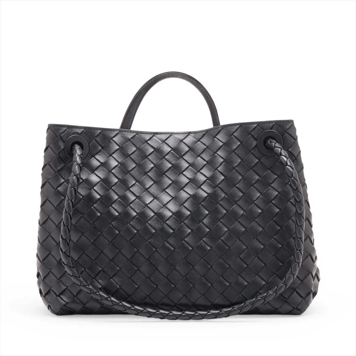Intrecciato Medium Andiamo Leather 2-Way Handbag, Black — view 2