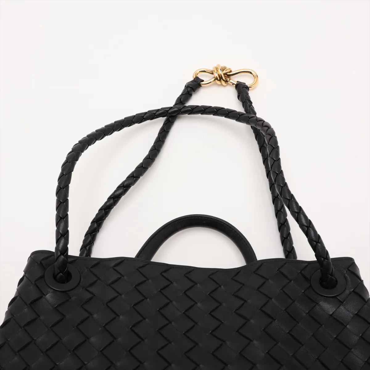 Intrecciato Medium Andiamo Leather 2-Way Handbag, Black — view 6