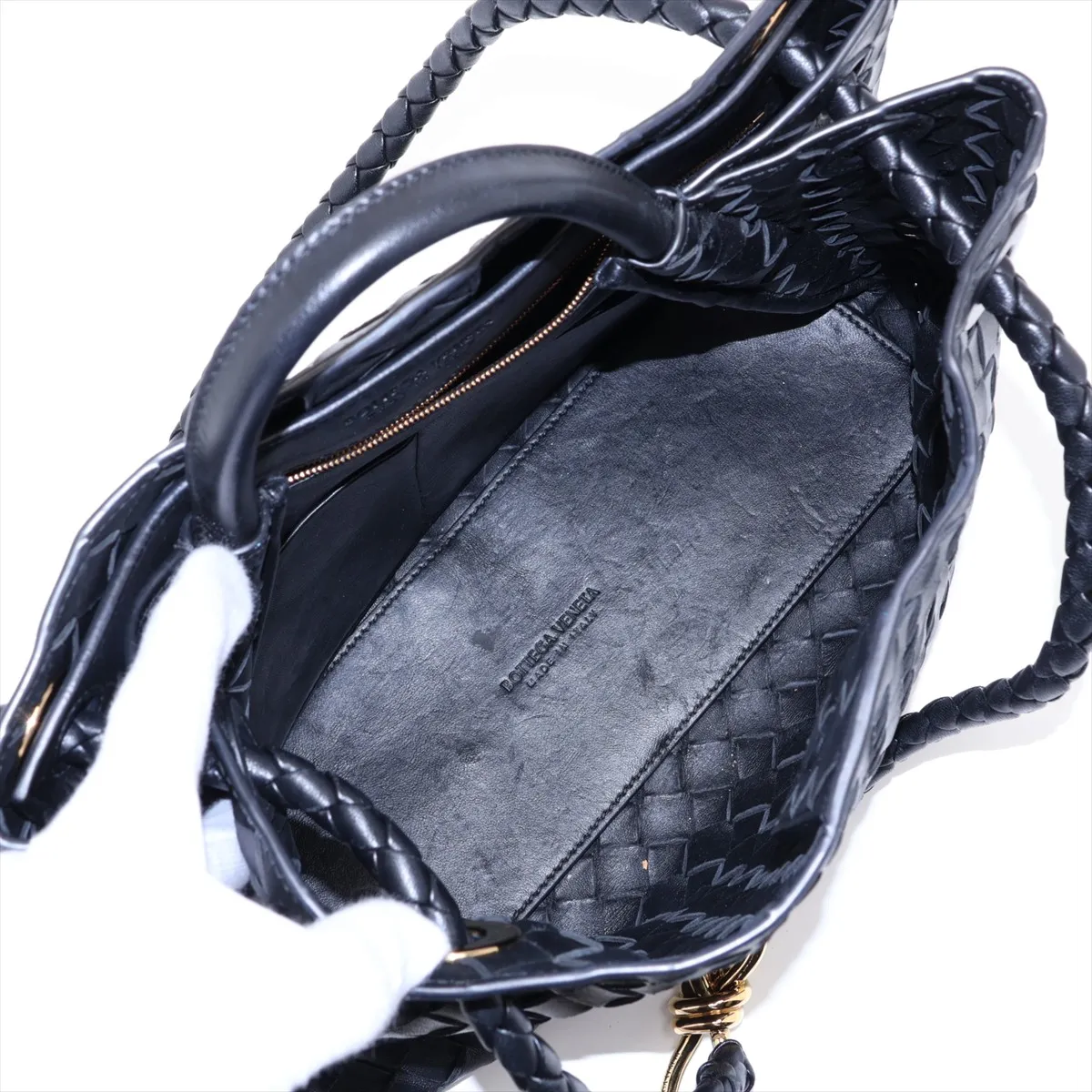 Intrecciato Medium Andiamo Leather 2-Way Handbag, Black — view 7