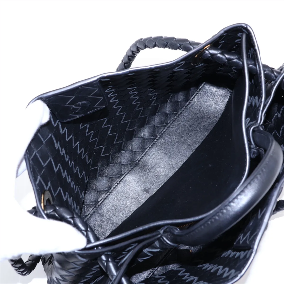 Intrecciato Medium Andiamo Leather 2-Way Handbag, Black — view 8