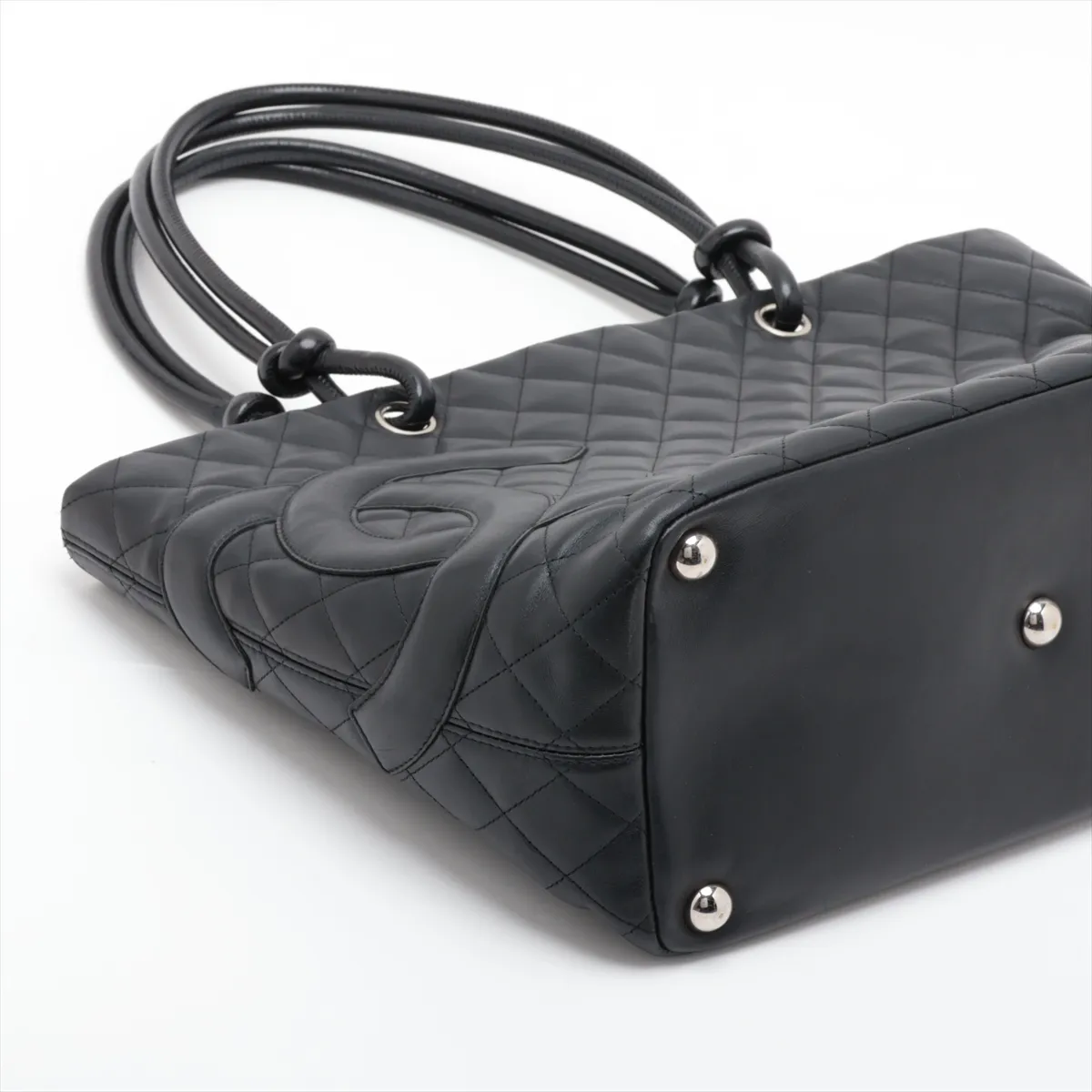 Cambon Line Lambskin Tote Bag, Black with Silver Hardware, 9121276 (Serial Number 9) — view 4