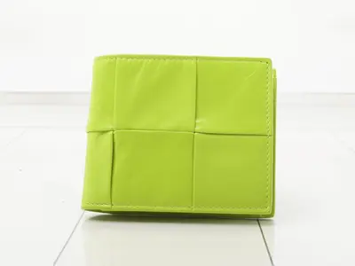 Intrecciato Bi-fold Wallet, Yellow Leather