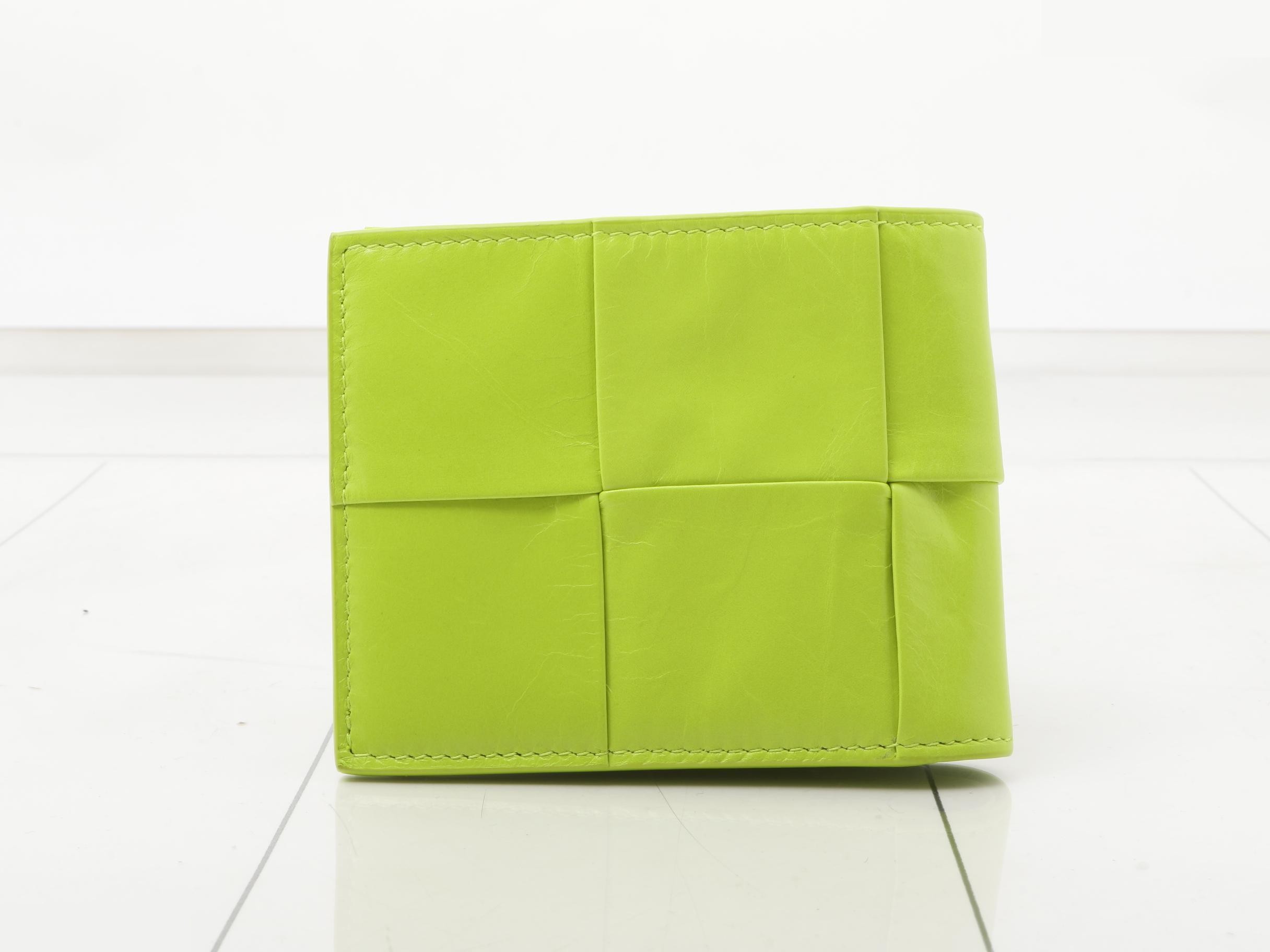 Intrecciato Bi-fold Wallet, Yellow Leather — view 2