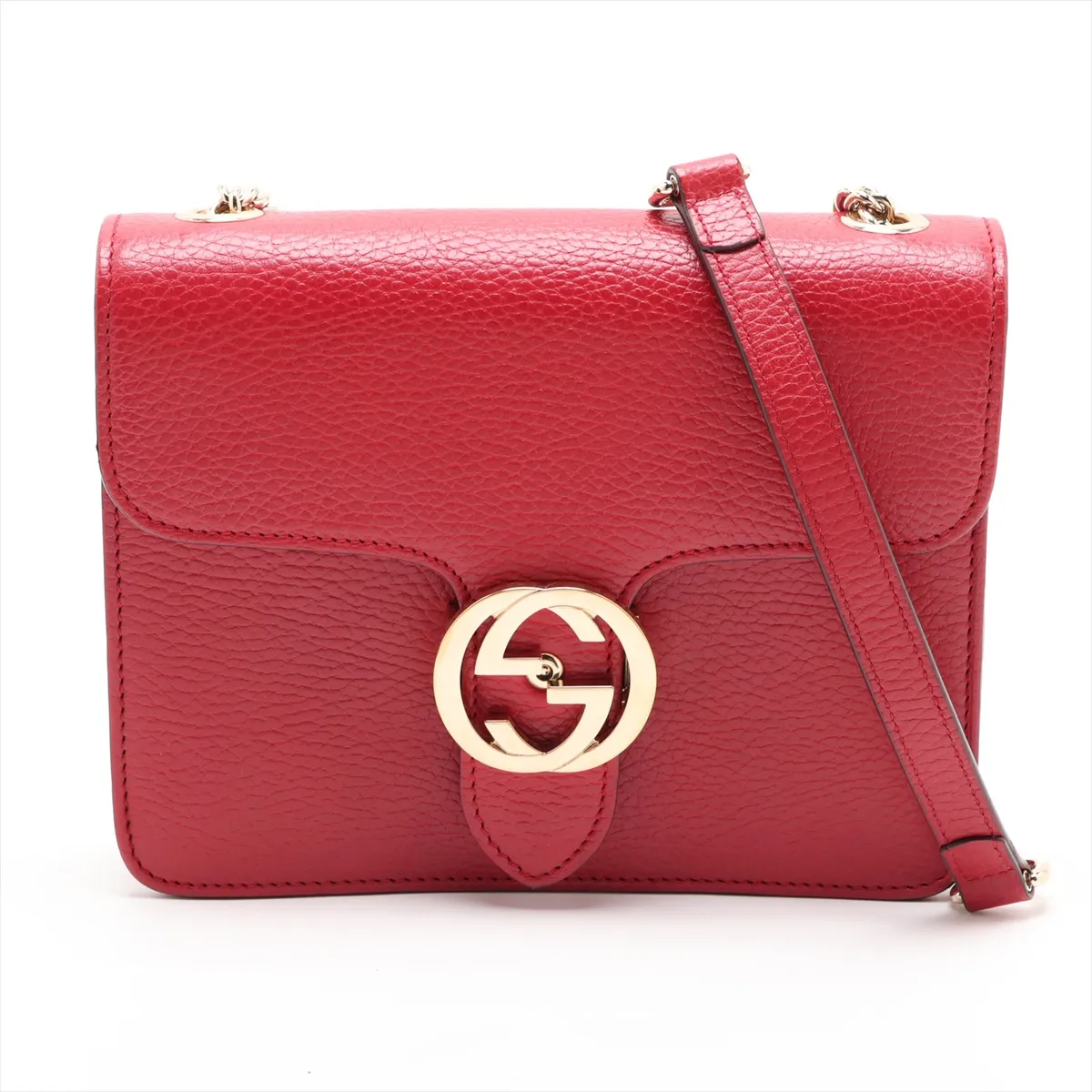 Interlocking G 510304 Leather Chain Shoulder Bag, Red, Outlet