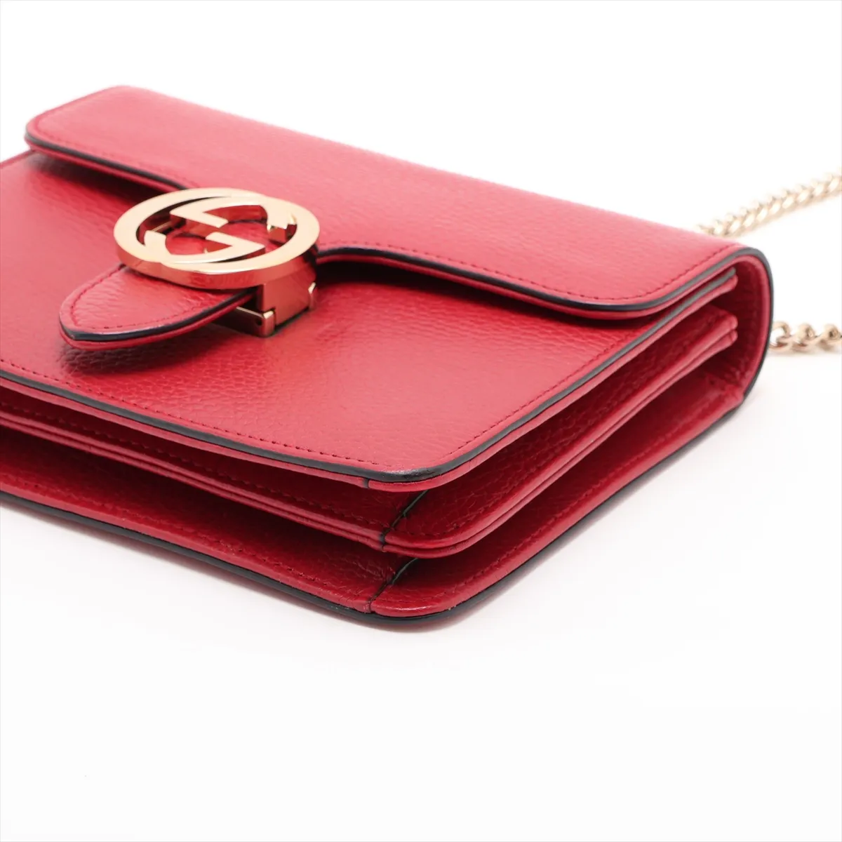Interlocking G 510304 Leather Chain Shoulder Bag, Red, Outlet — view 3