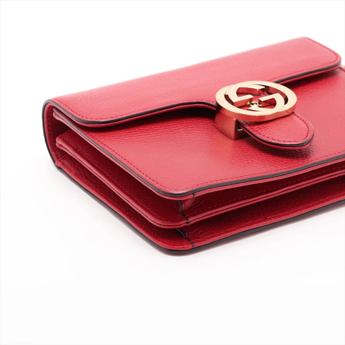 Interlocking G 510304 Leather Chain Shoulder Bag, Red, Outlet — view 4