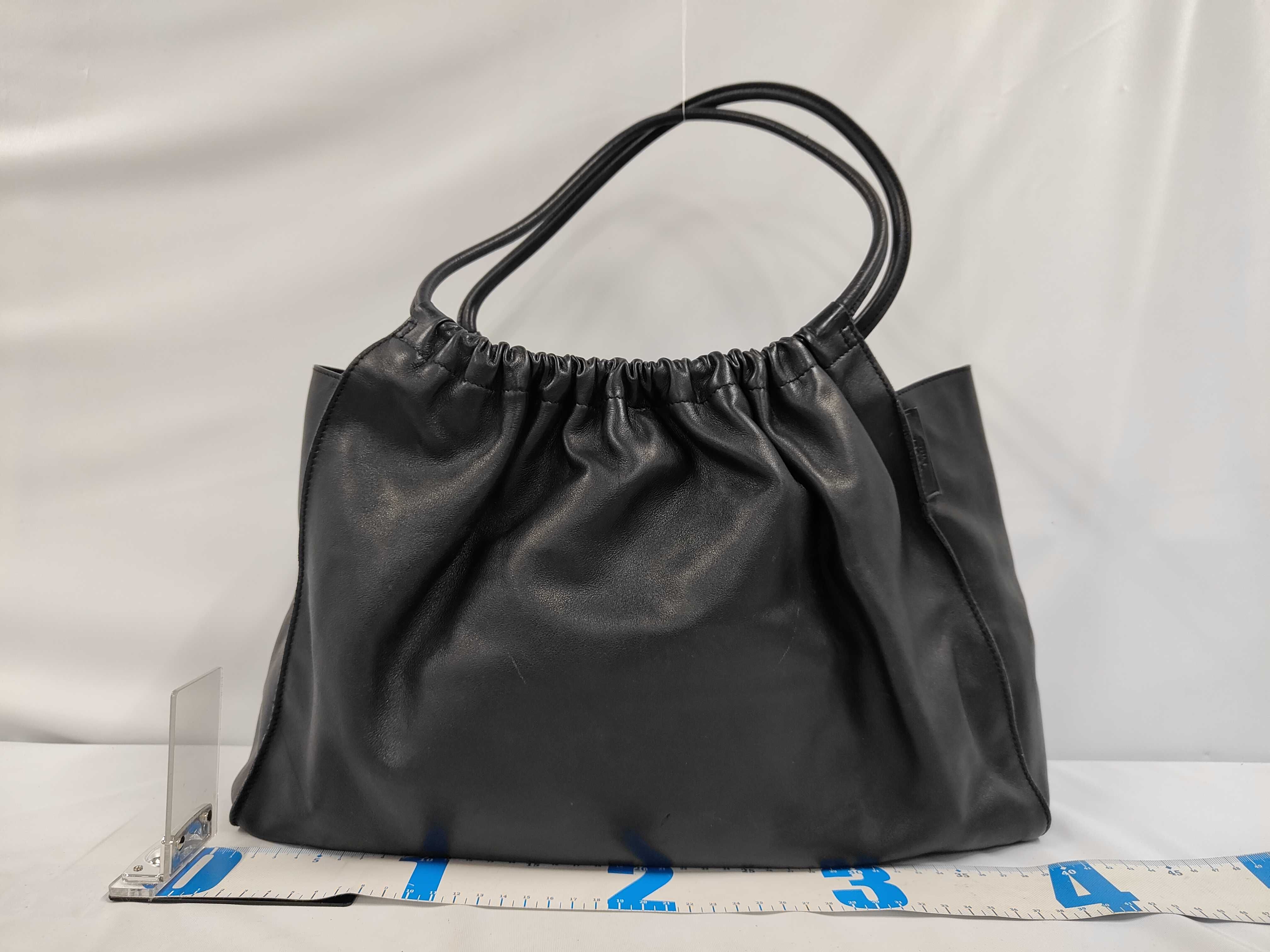 0014332 Calf Leather One-Shoulder Bag/Tote Bag, Black with Silver Hardware, Shoulder Bag — view 2