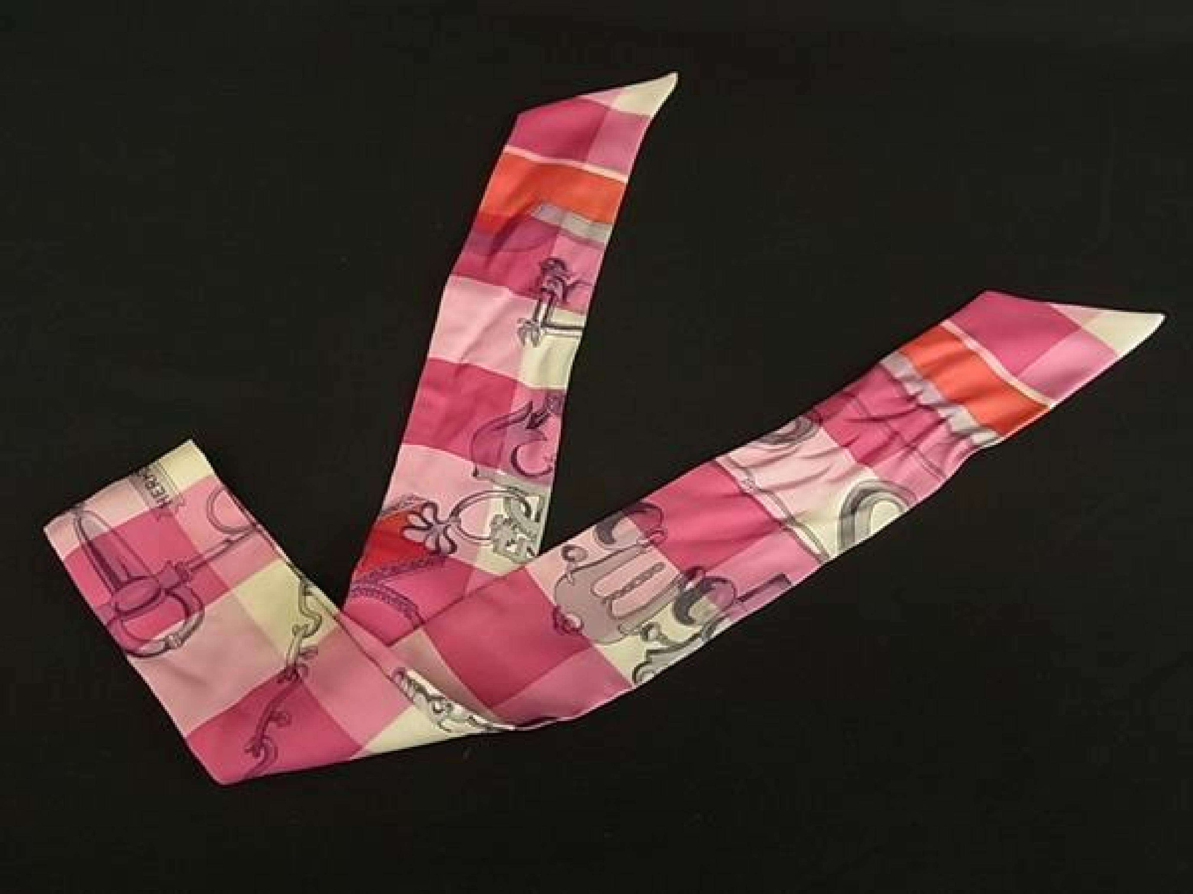 Mole Eggle Vichy Twilly 100% Silk Ribbon Scarf Women's Pink x Multicolor FY3934 Other Accessories — view 2