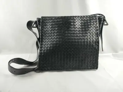 Intrecciato Messenger Bag, Black Shoulder Bag