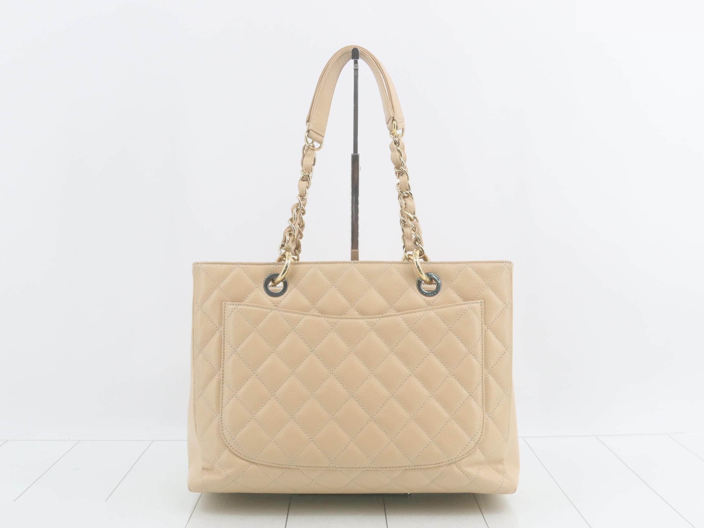 Caviar Skin GST Chain Tote Bag, Beige — view 2