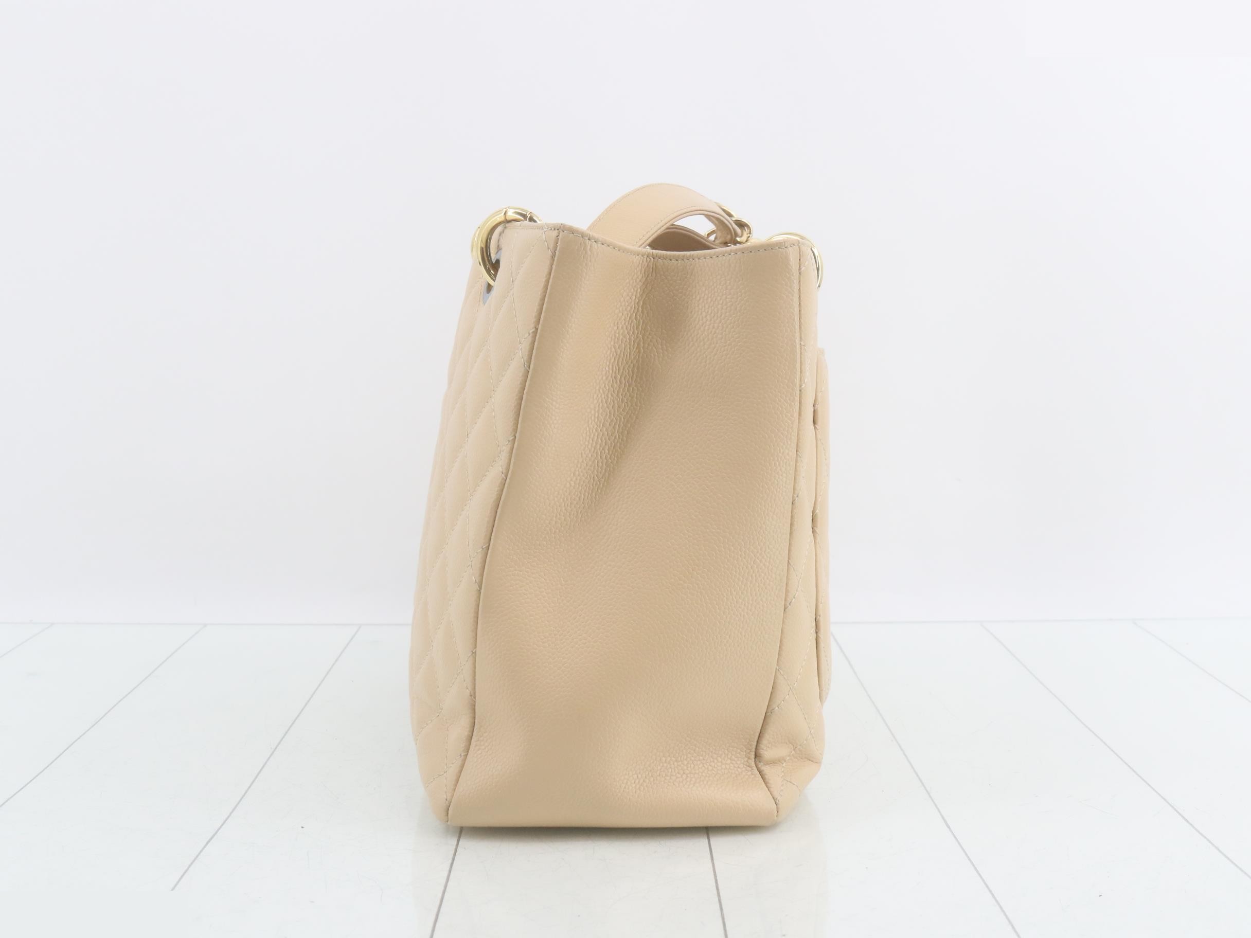Caviar Skin GST Chain Tote Bag, Beige — view 3