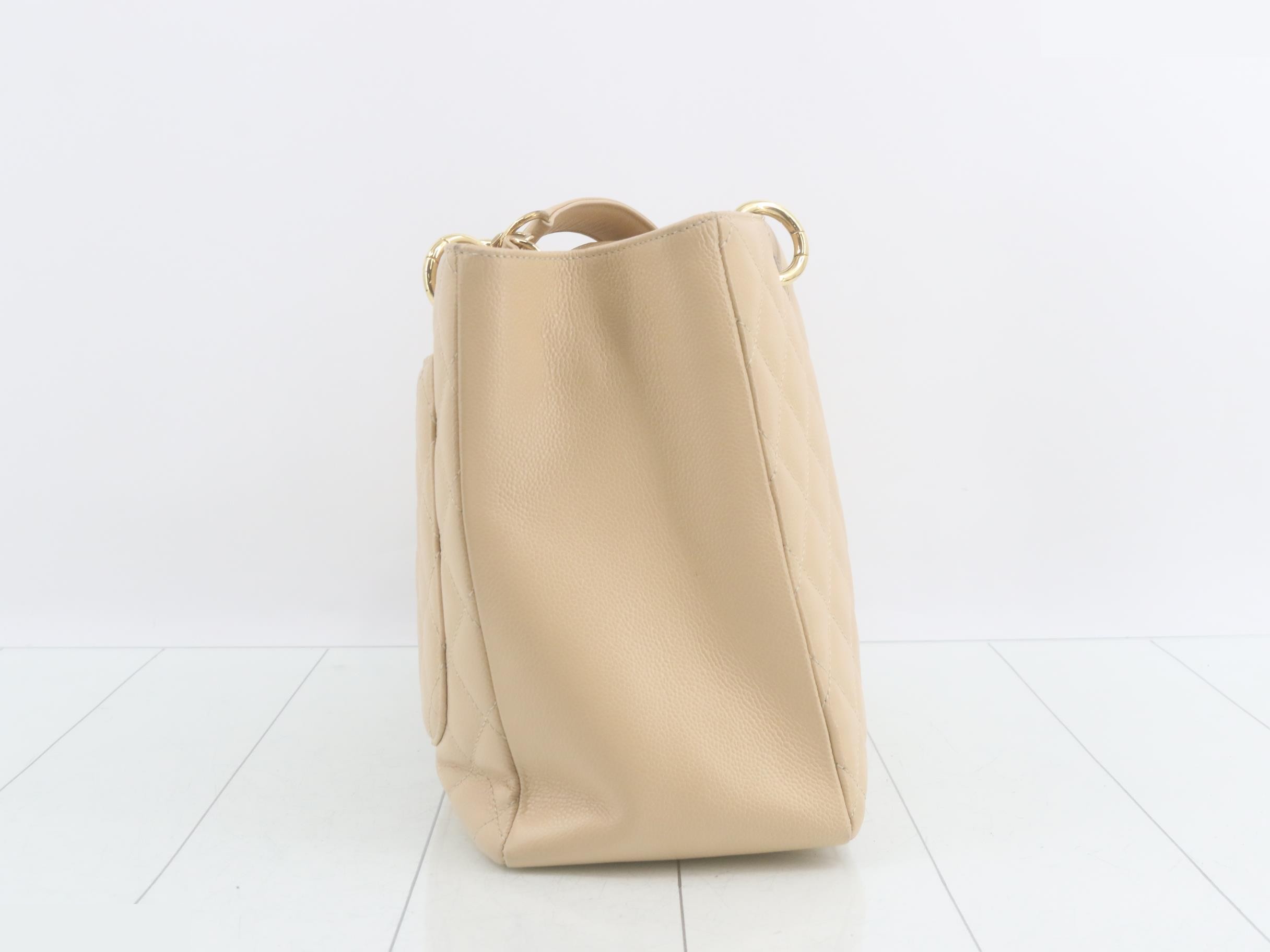 Caviar Skin GST Chain Tote Bag, Beige — view 4