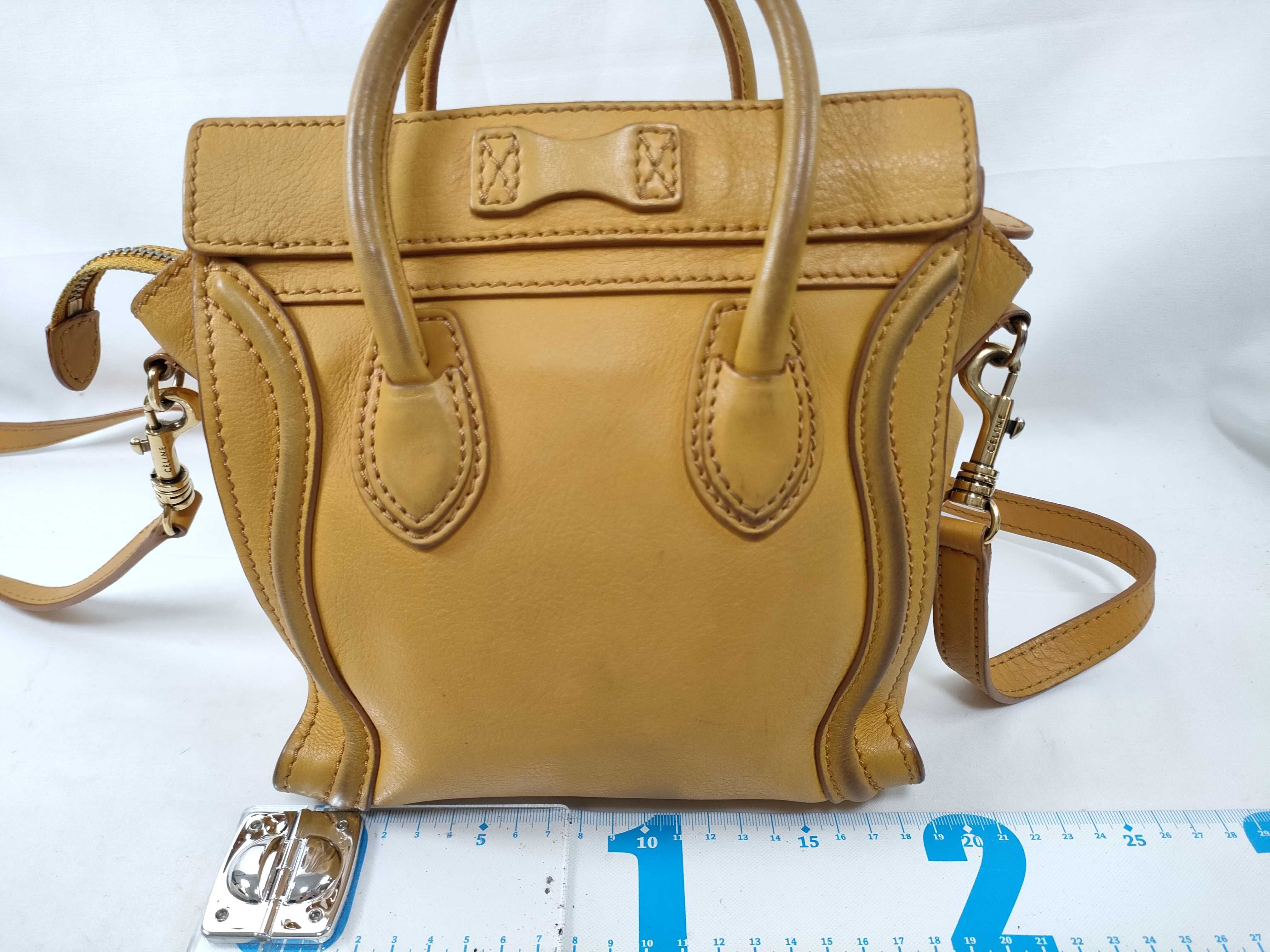 Luggage Mini Shopper Leather Handbag, Yellow — view 2