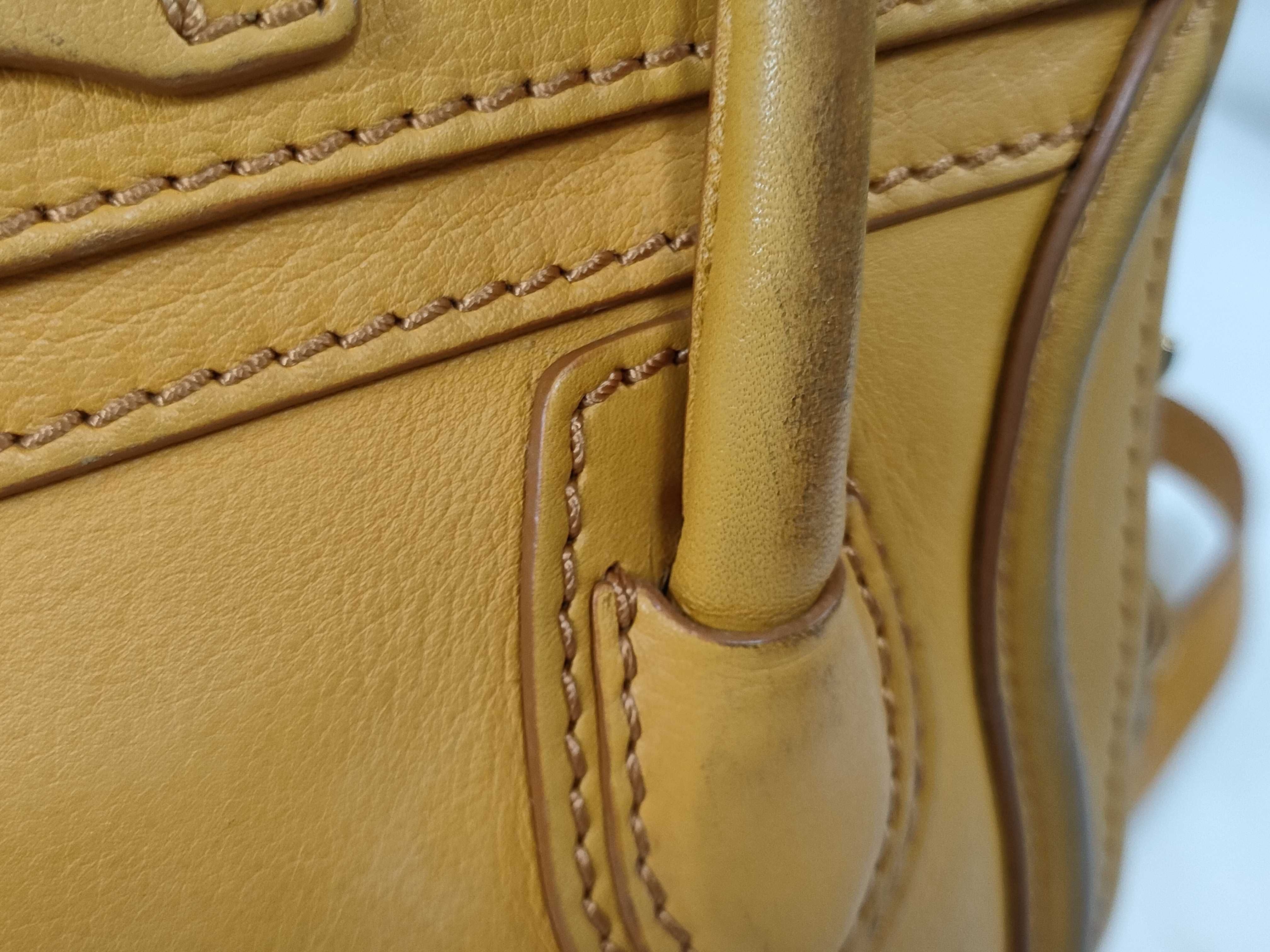 Luggage Mini Shopper Leather Handbag, Yellow — view 3