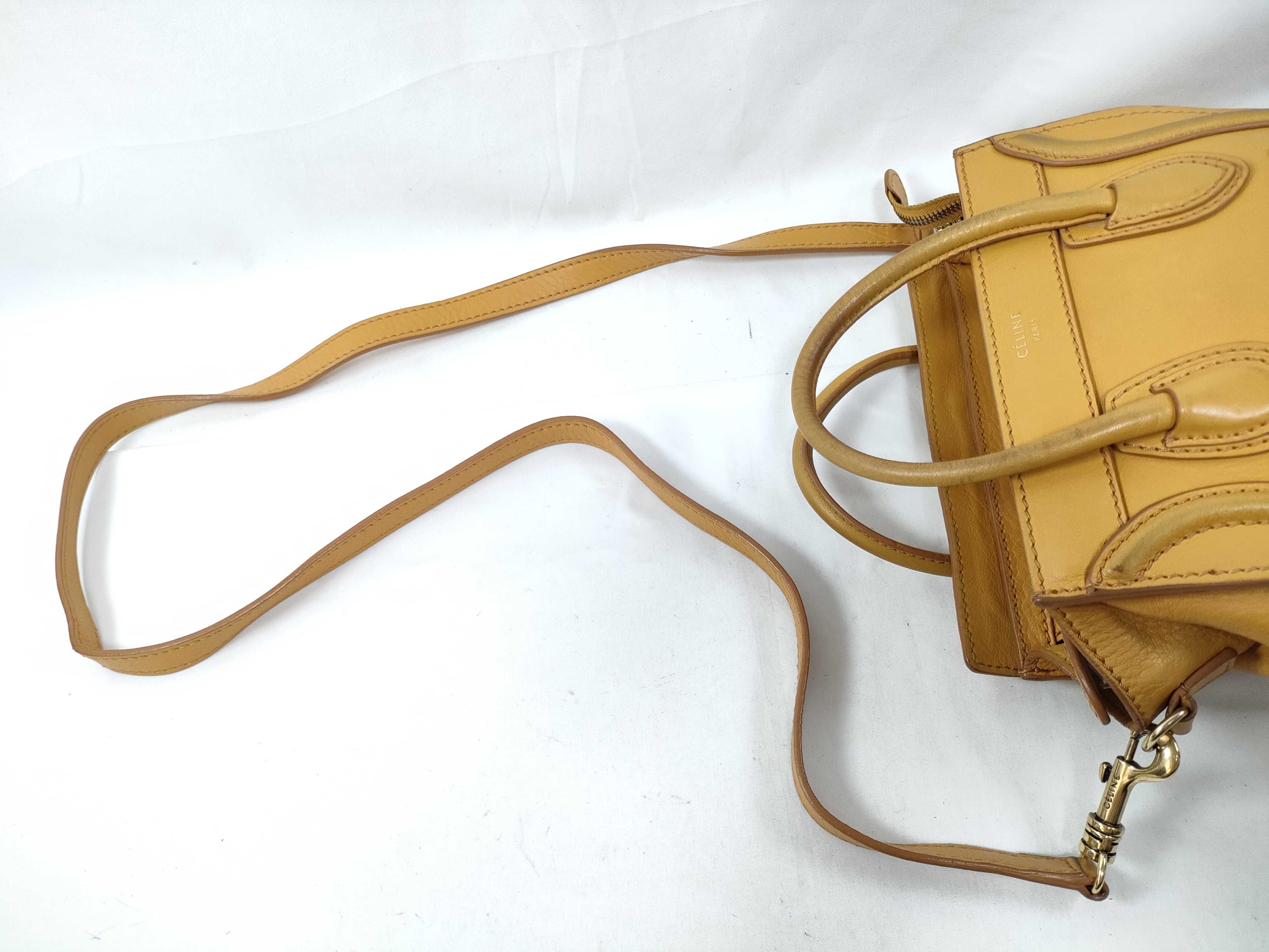 Luggage Mini Shopper Leather Handbag, Yellow — view 5