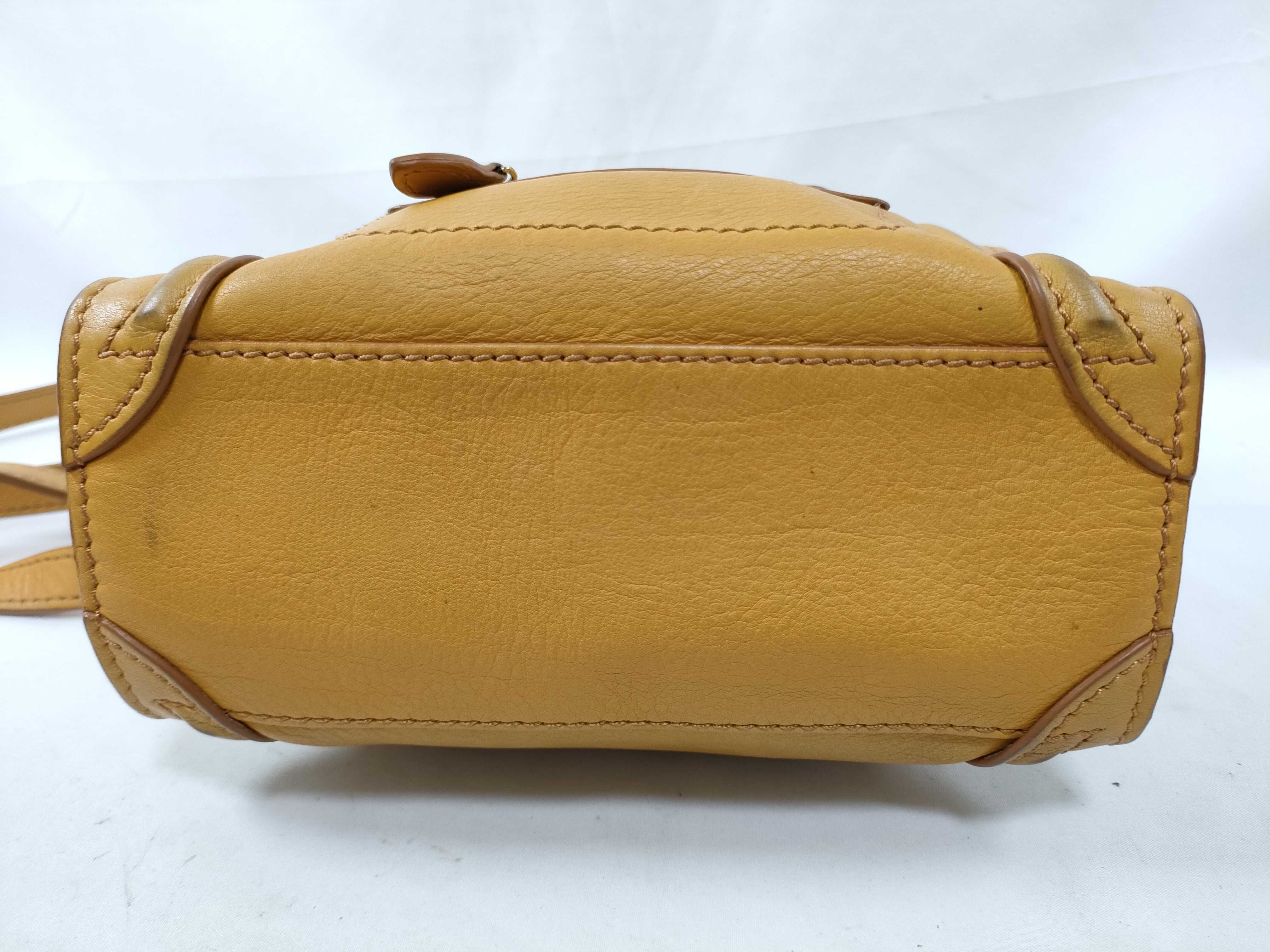 Luggage Mini Shopper Leather Handbag, Yellow — view 6