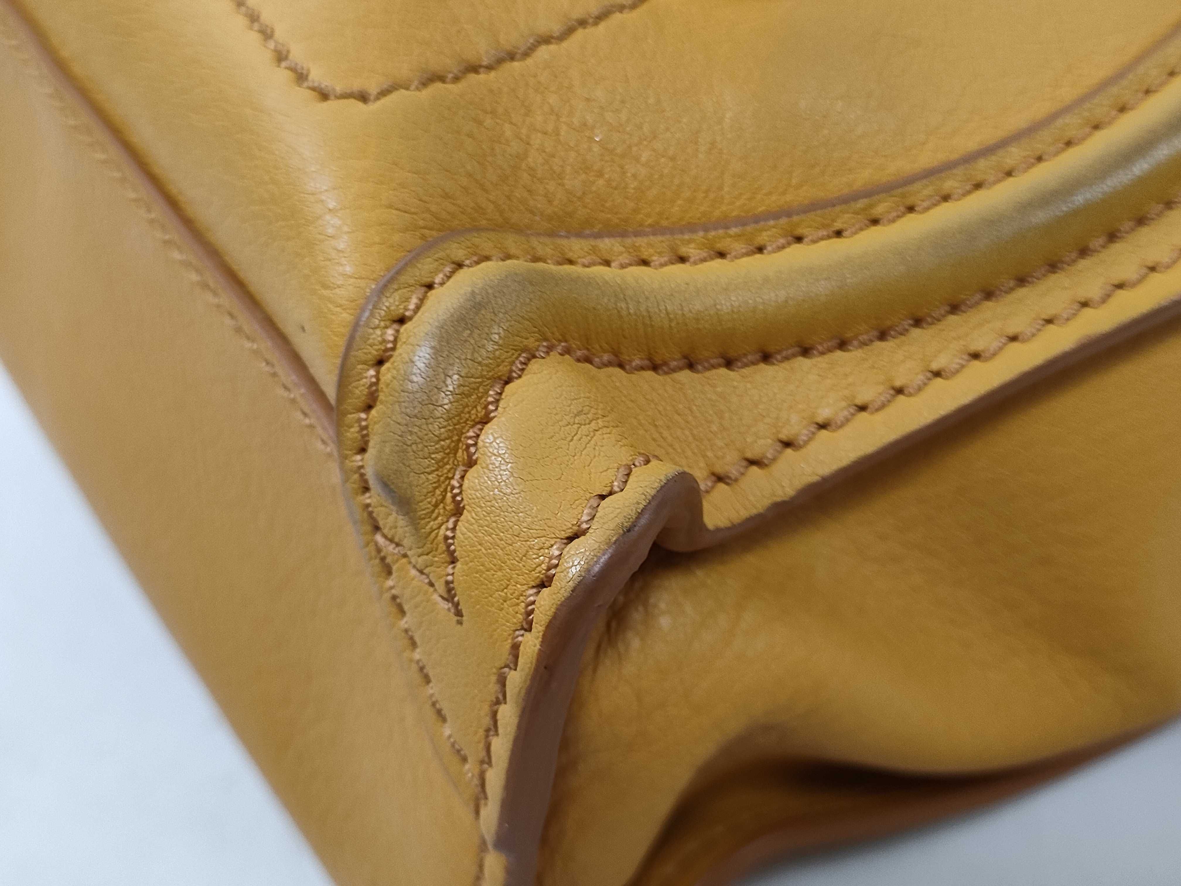 Luggage Mini Shopper Leather Handbag, Yellow — view 7