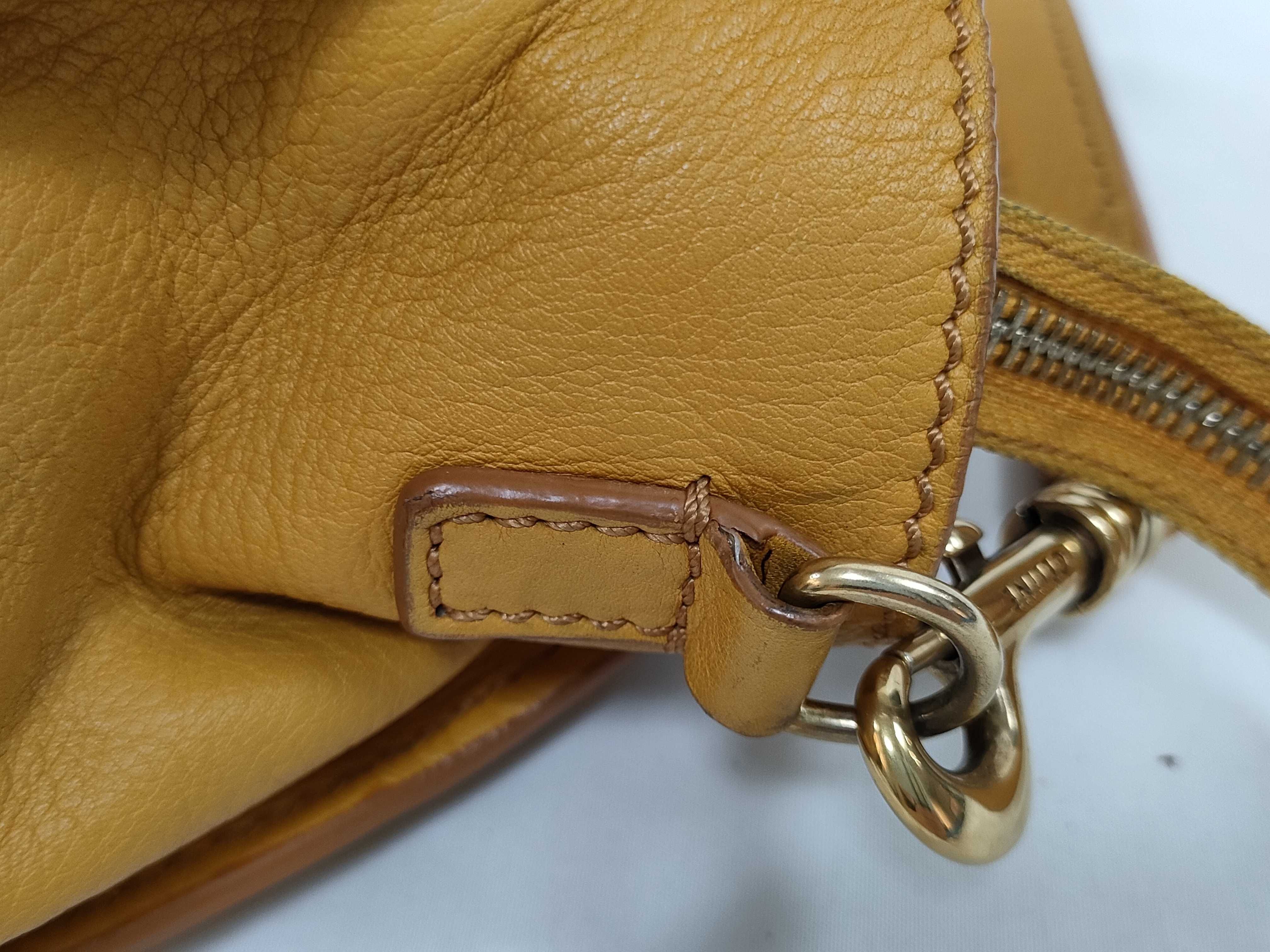 Luggage Mini Shopper Leather Handbag, Yellow — view 8