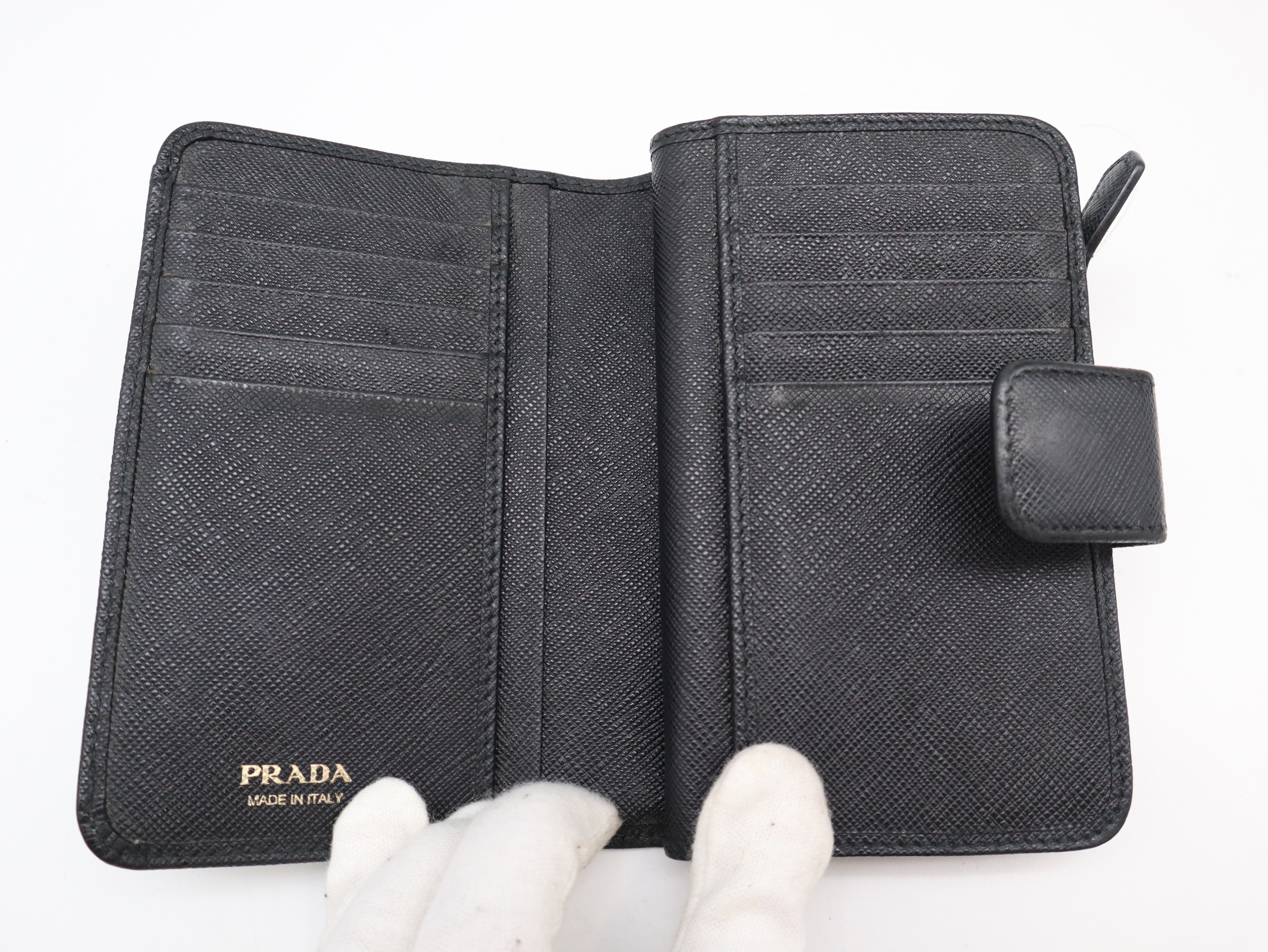 1ML018 Saffiano Leather Bi-fold Wallet, Black — view 8
