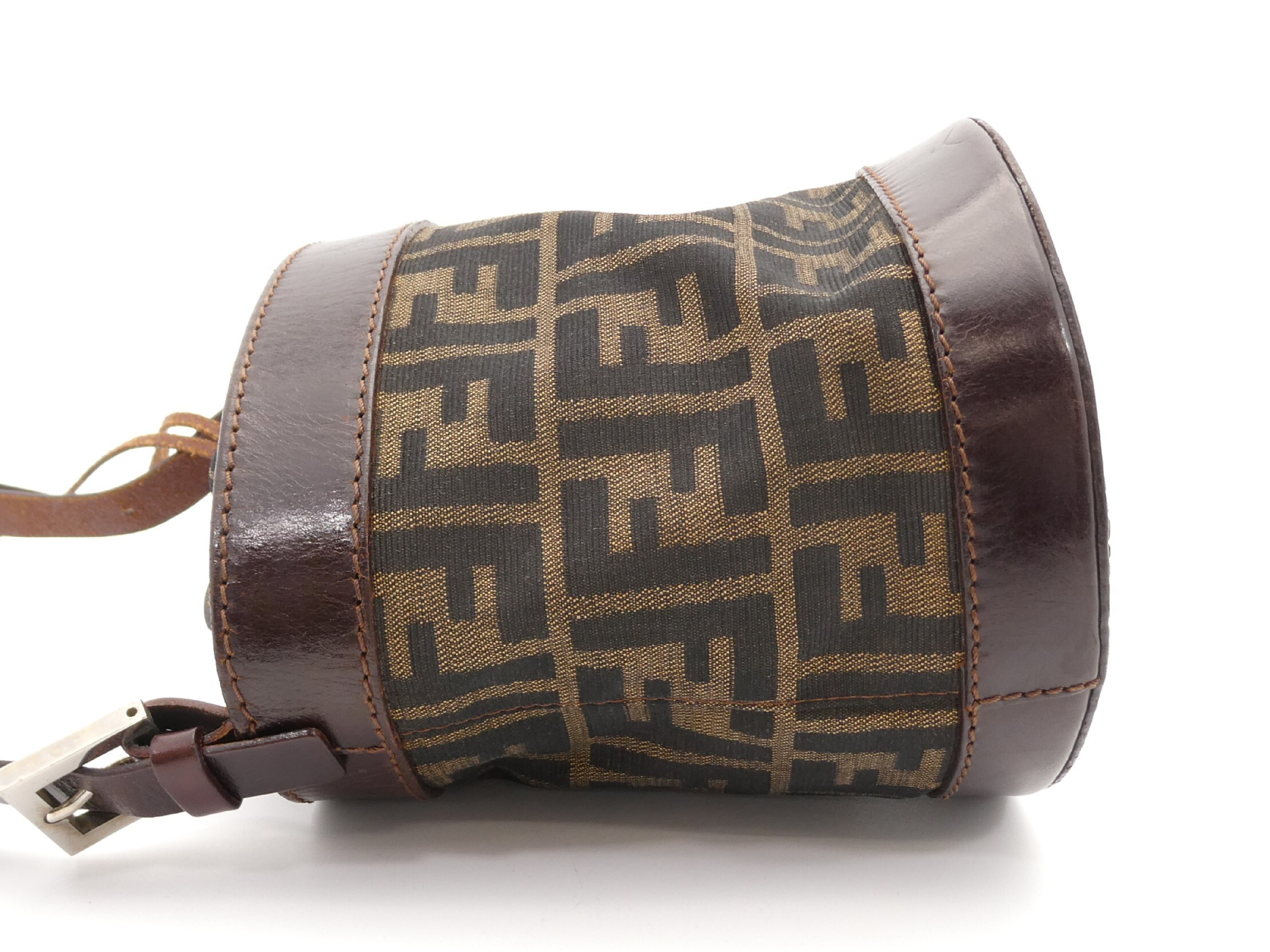 Zucca pattern drawstring canvas leather shoulder bag — view 3