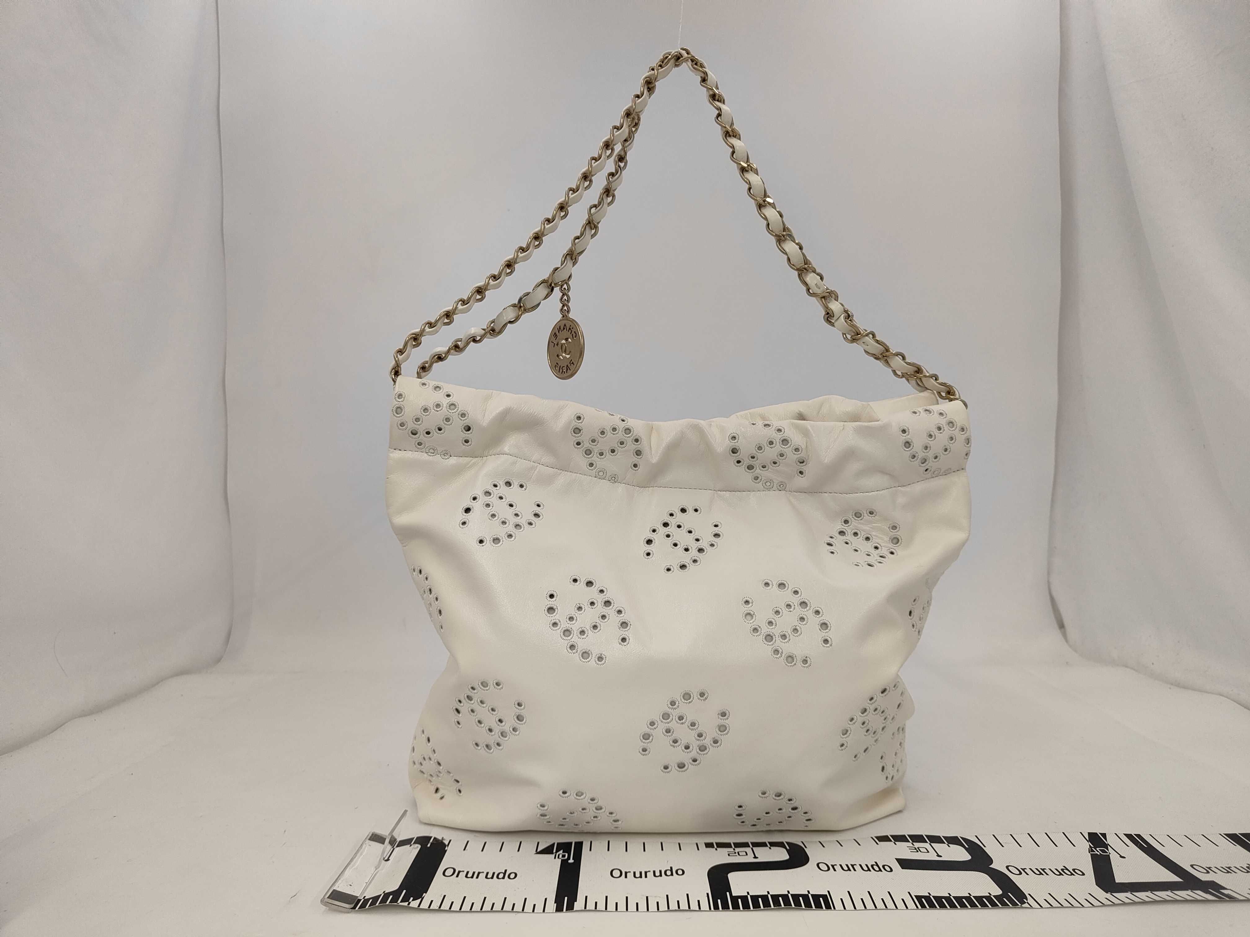 22 Small Perforated Coco Shiny Calf White Chain Shoulder Bag — view 2