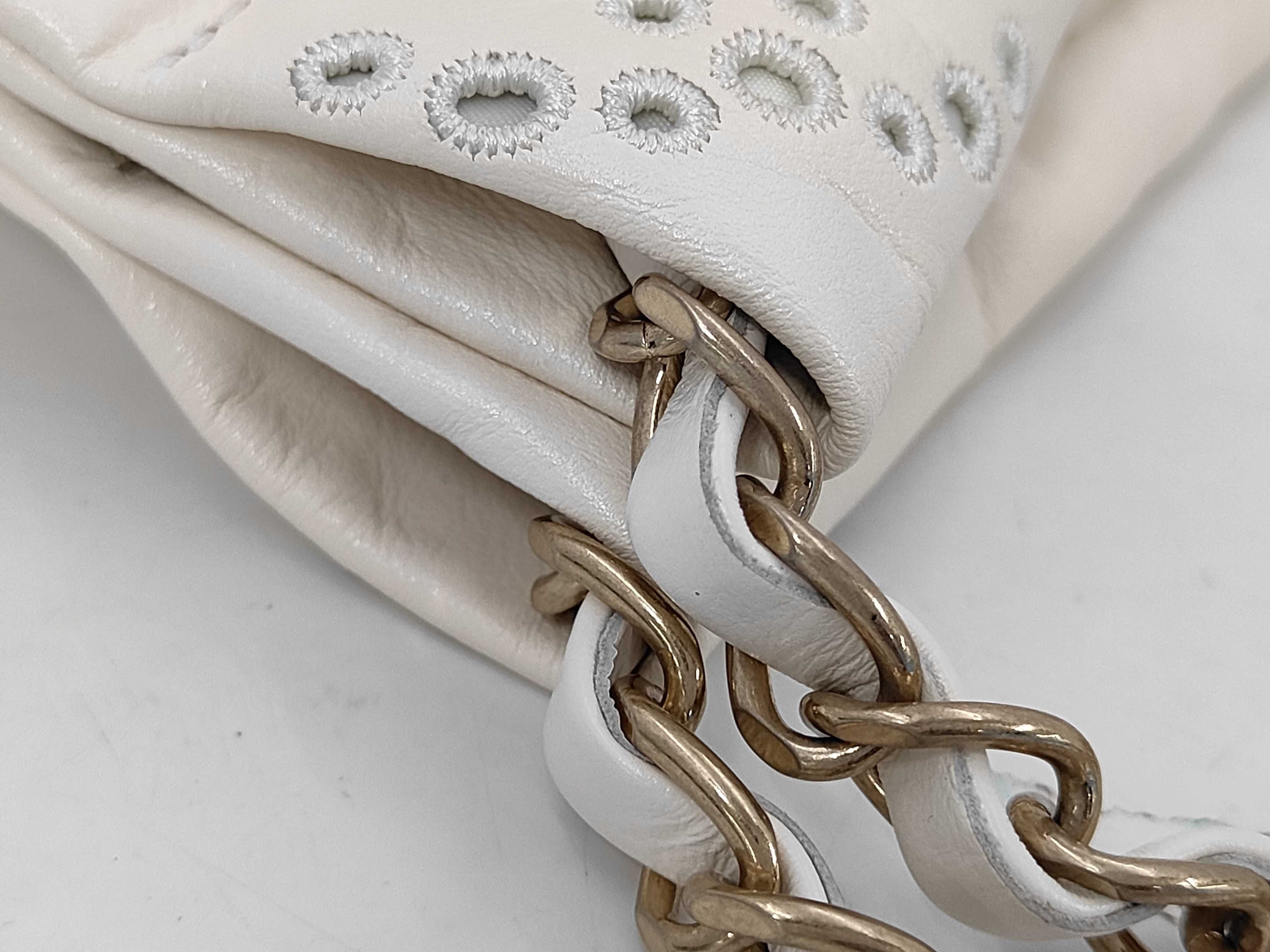 22 Small Perforated Coco Shiny Calf White Chain Shoulder Bag — view 7