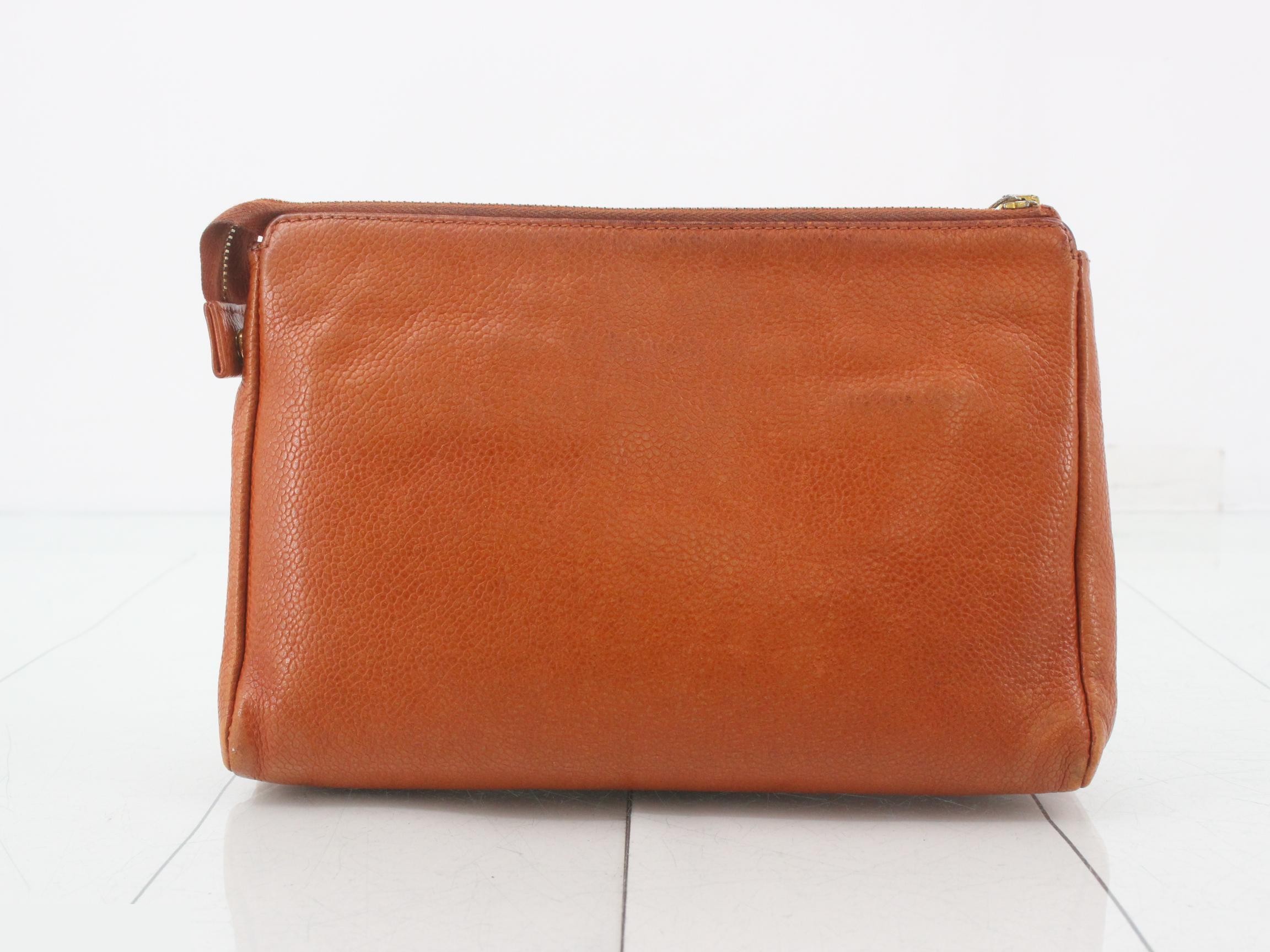 Pouch, caviar leather, gold hardware, orange/camel, Coco Mark — view 2