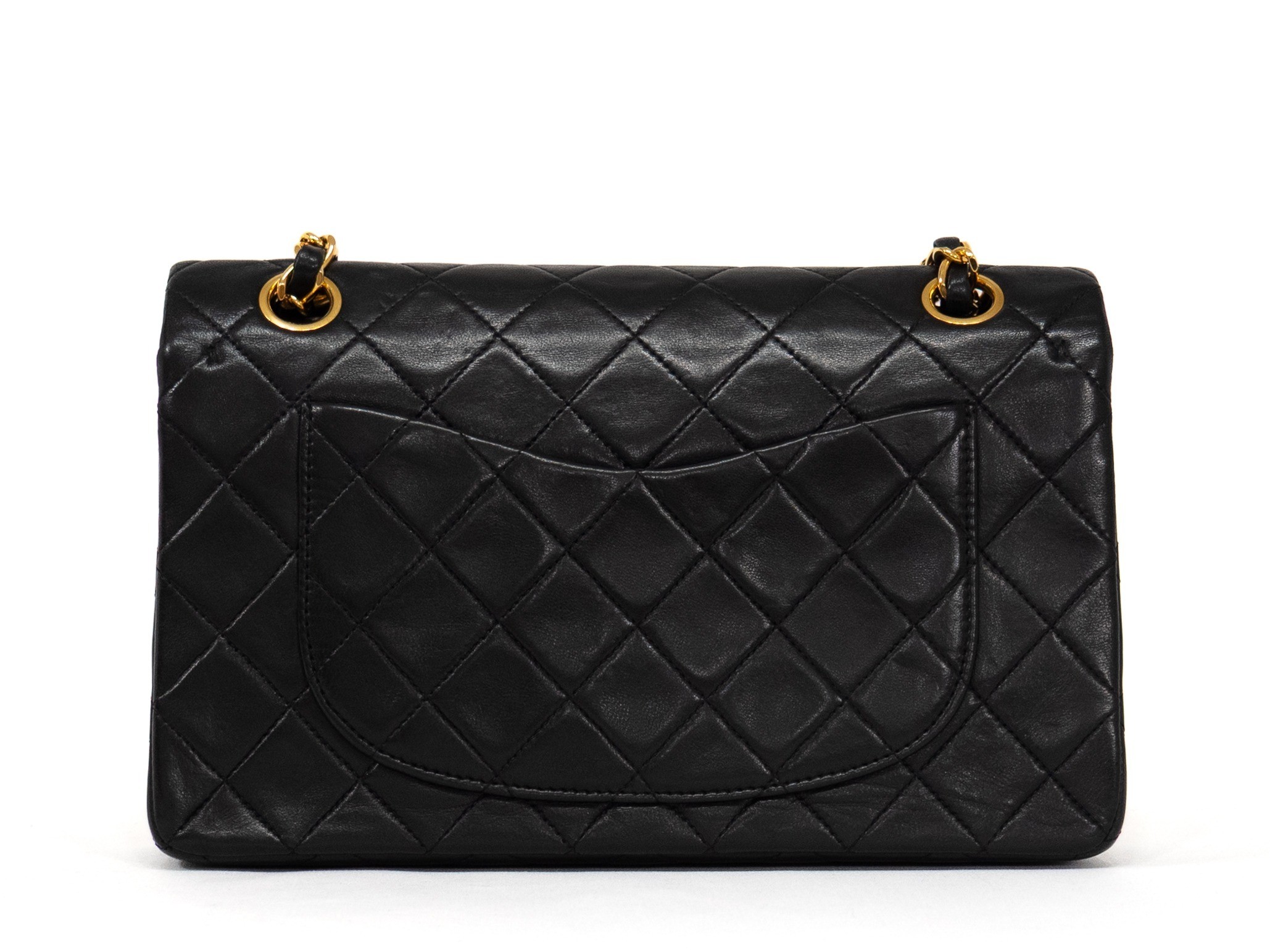 Matelassé double flap double chain lambskin black — view 2