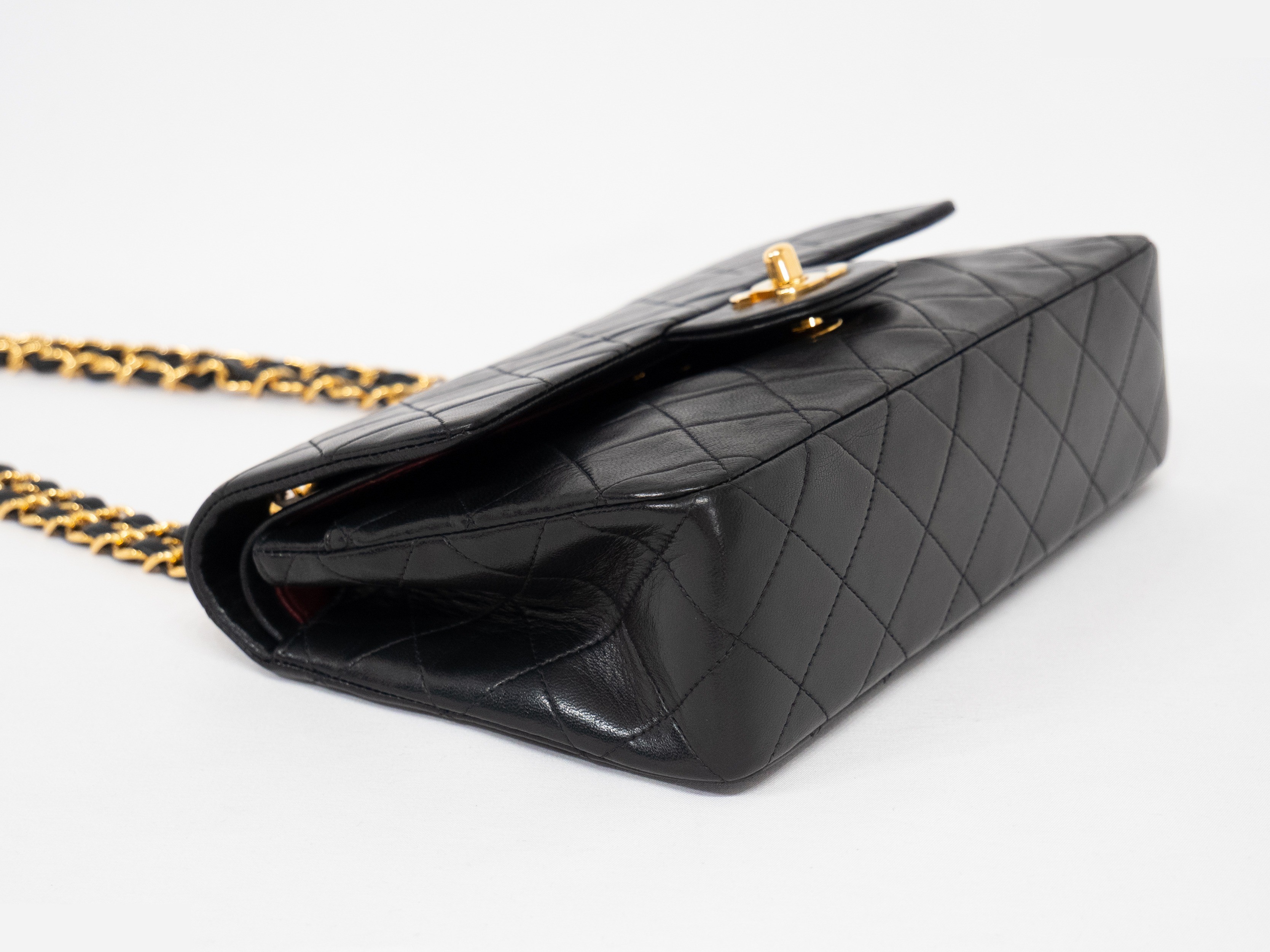 Matelassé double flap double chain lambskin black — view 4