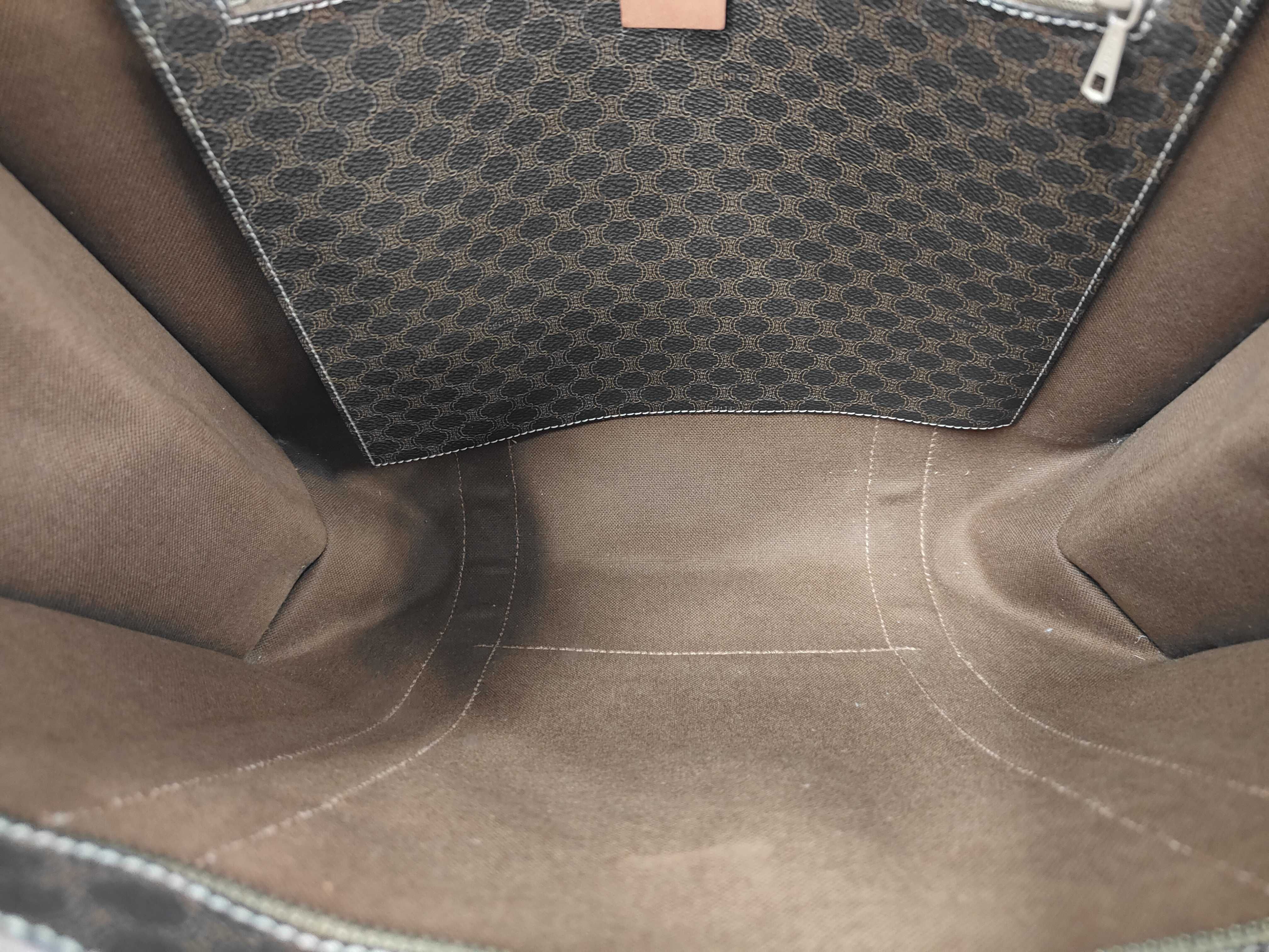 Macadam pattern front triomphe patch tote bag, PVC x leather, brown tote bag — view 8