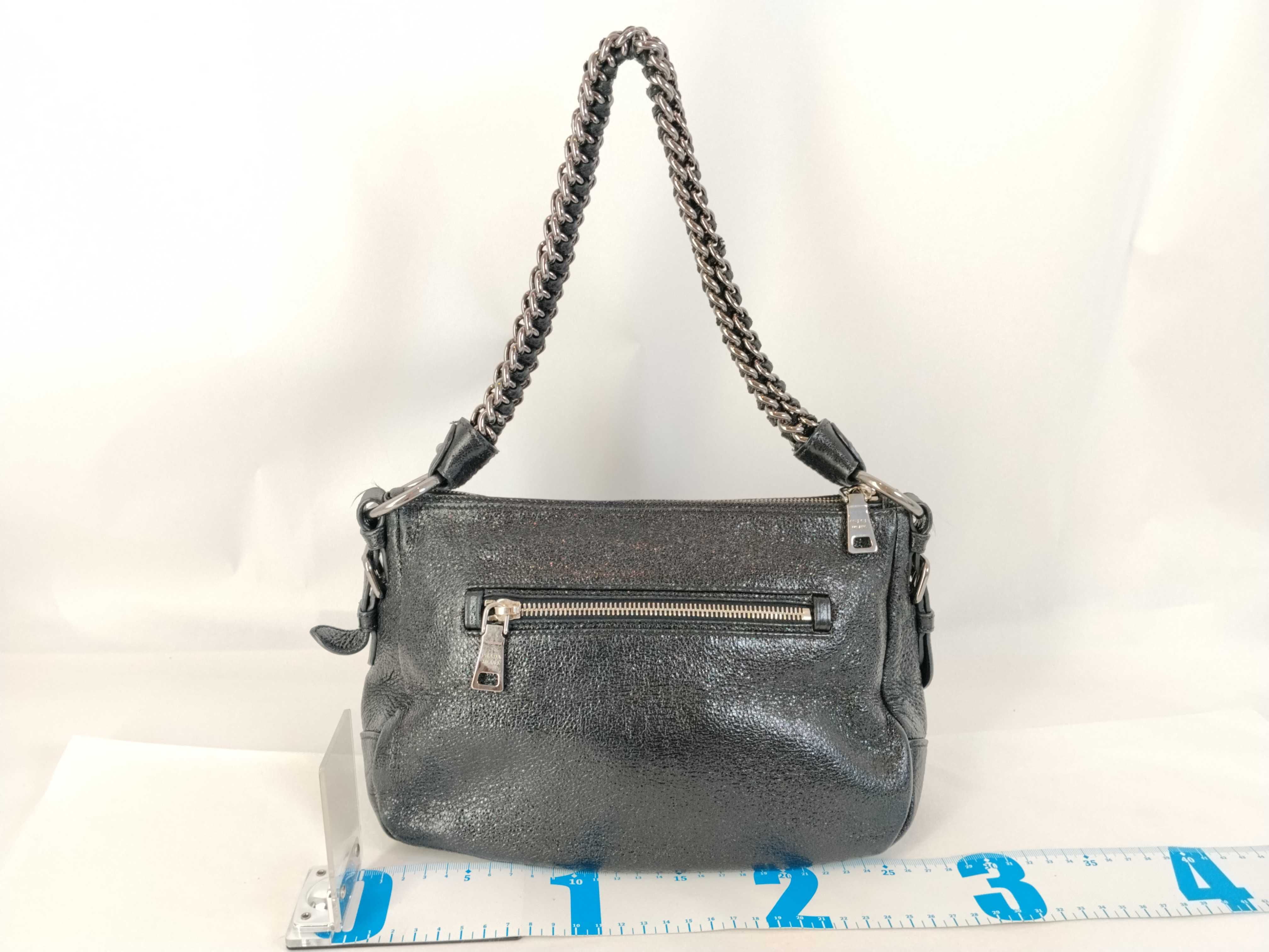 handbag, chain leather, black handbag — view 2
