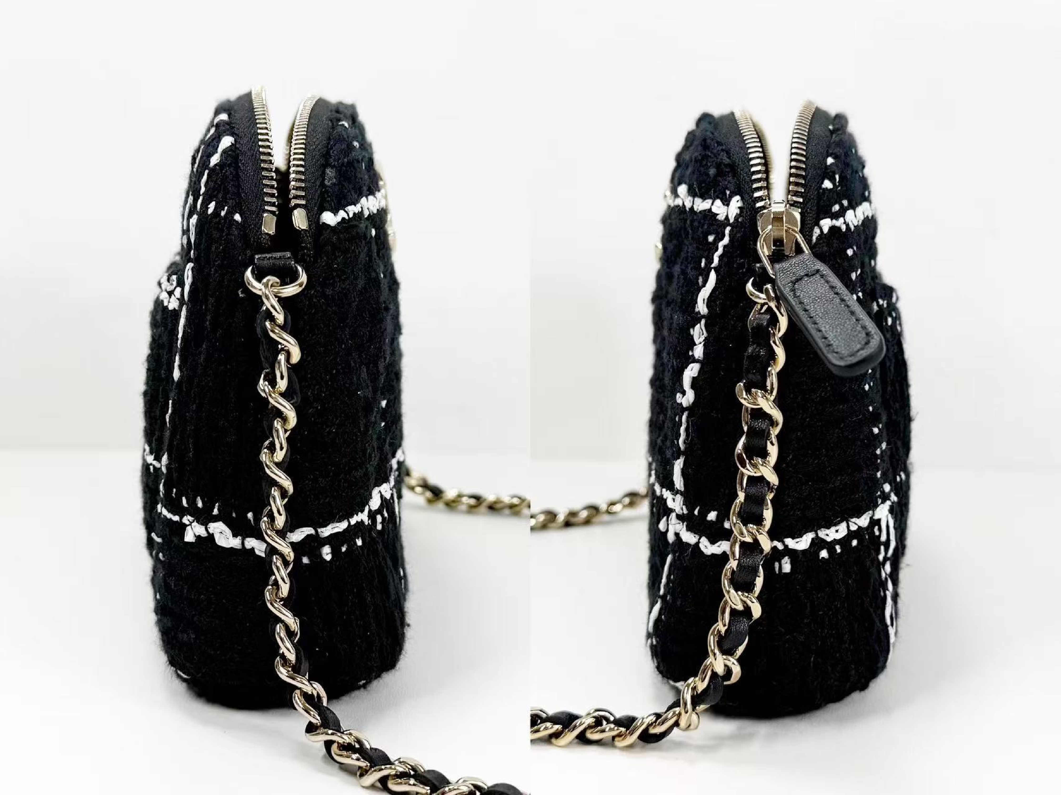 Black and White Tweed VIP Birthday Gold Shoulder Bag, Approx. W16.5cm, with Dust Bag and Random Serial Number, Gold Hardware, KH0EL3CE. — view 11