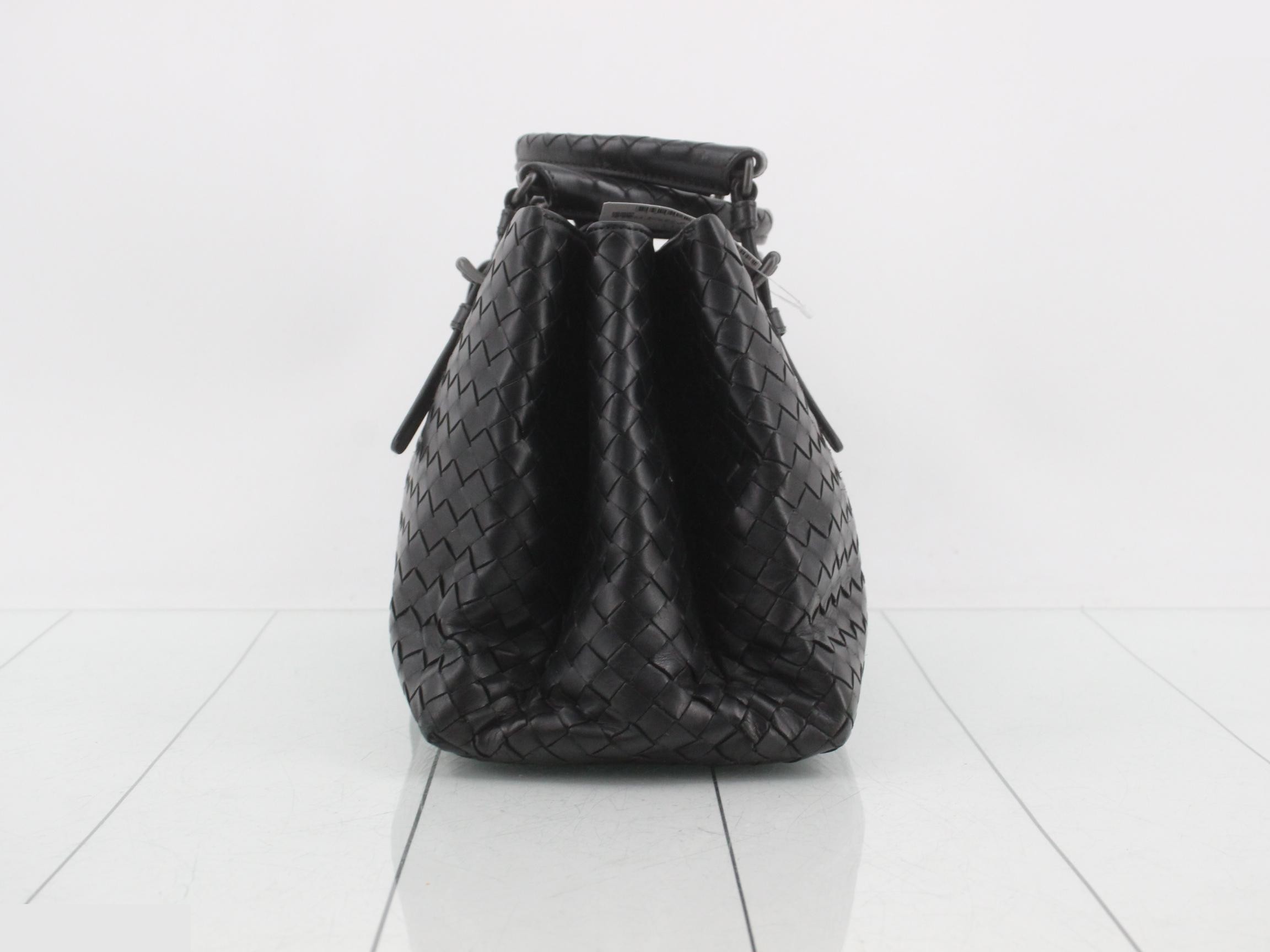 Intrecciato Leather 2-Way Handbag, Black — view 3