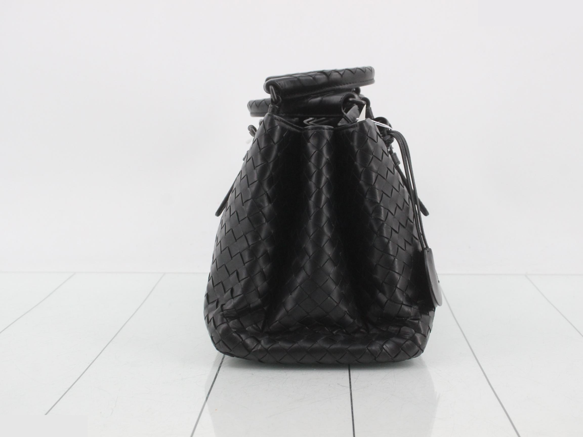 Intrecciato Leather 2-Way Handbag, Black — view 4