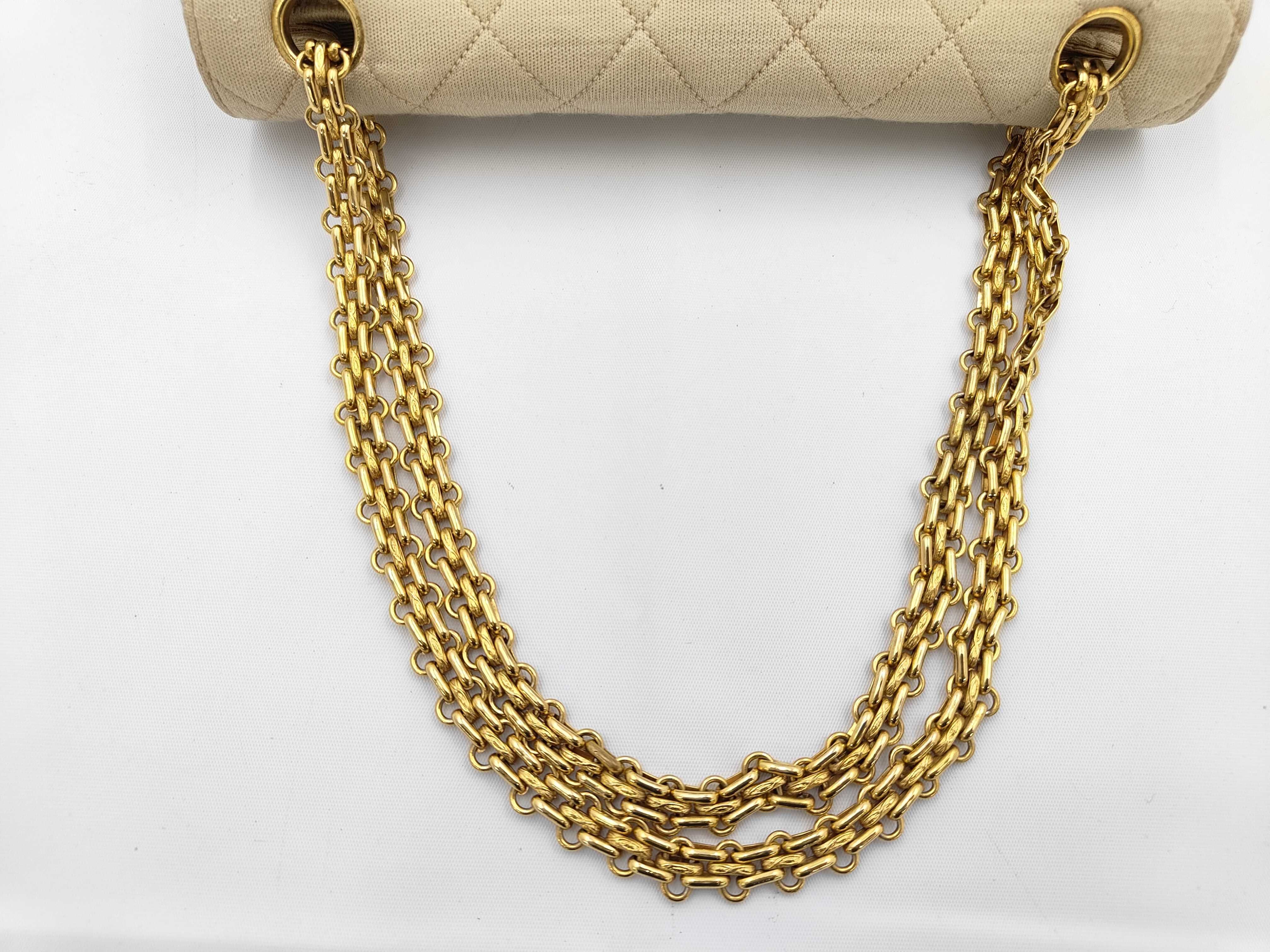 Cotton Matelassé Double Chain Flap Shoulder Bag — view 3