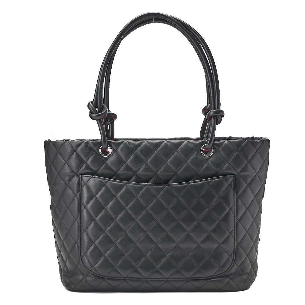 Calf leather Cambon line tote bag, black x black, silver hardware, serial number 15. — view 2