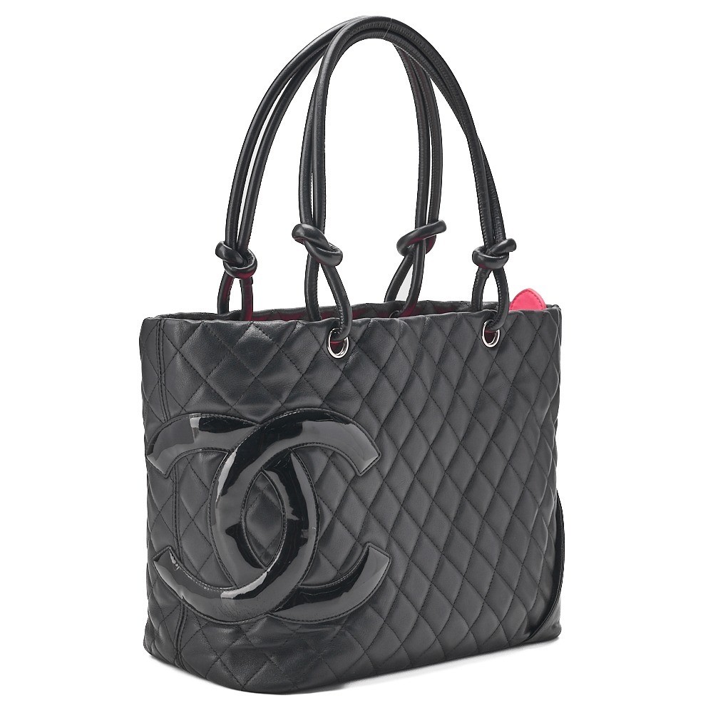 Calf leather Cambon line tote bag, black x black, silver hardware, serial number 15. — view 3