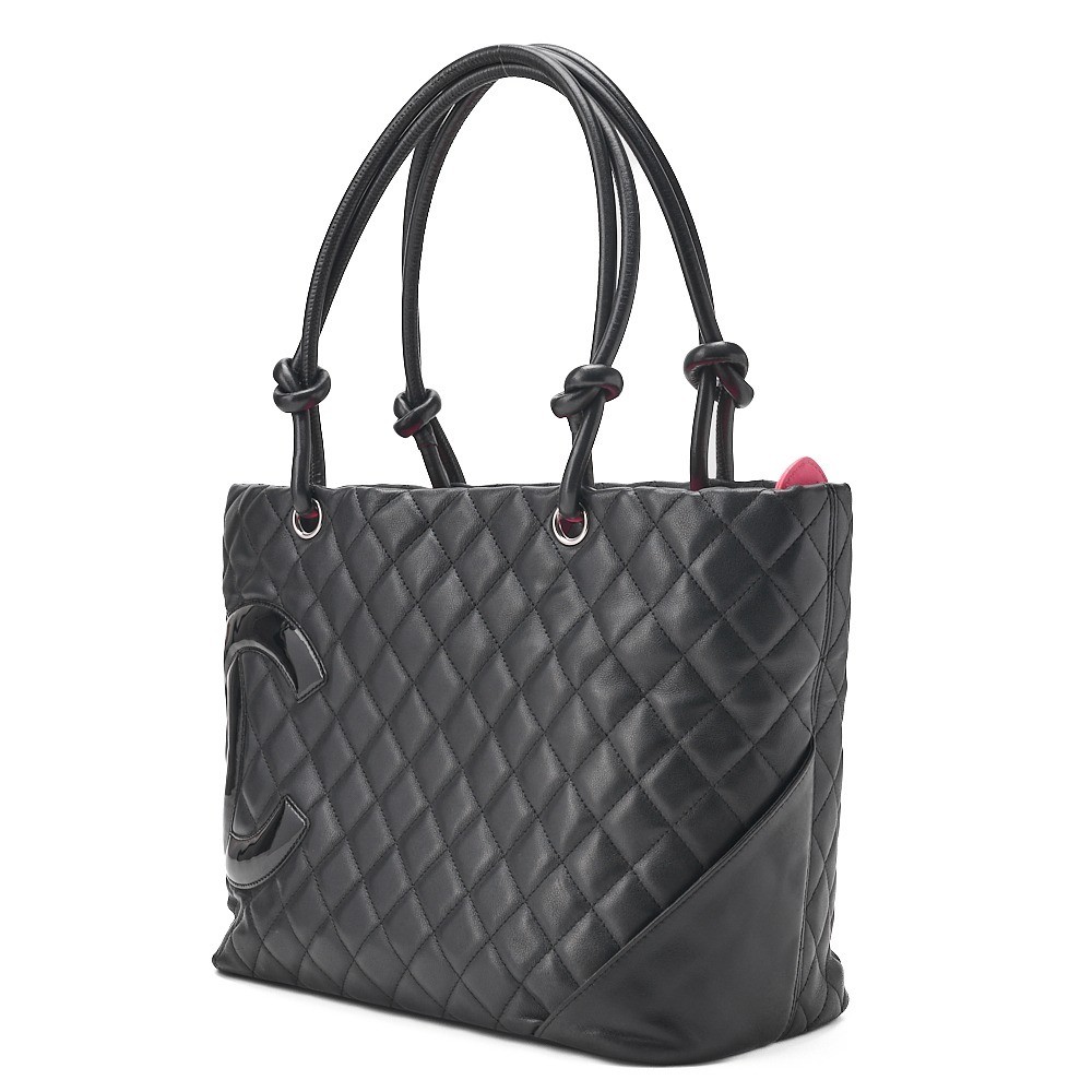 Calf leather Cambon line tote bag, black x black, silver hardware, serial number 15. — view 4