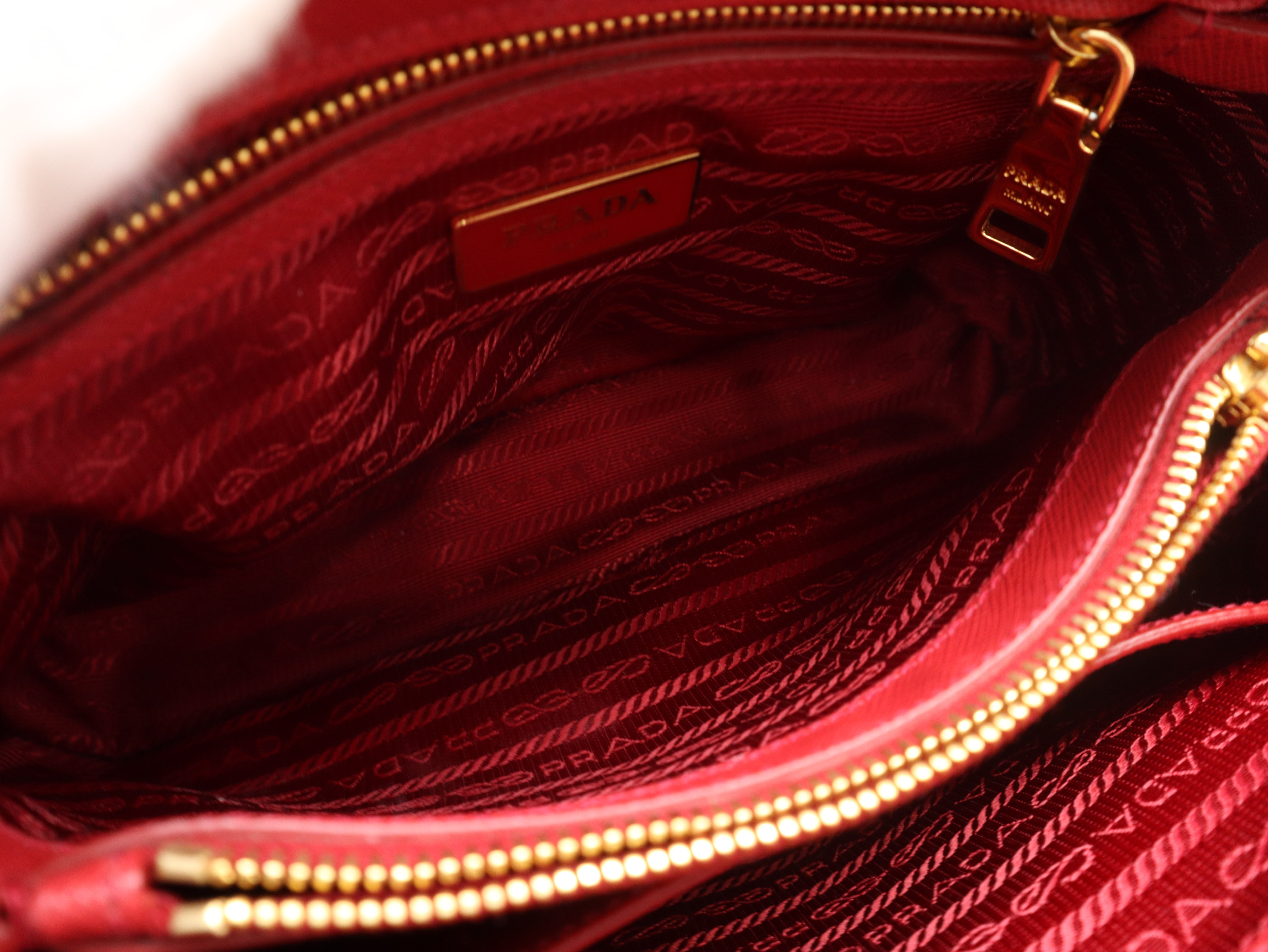 1BA838 Saffiano Leather 2-Way Handbag, Red, with Strap, Clochette, and Dust Bag. — view 11