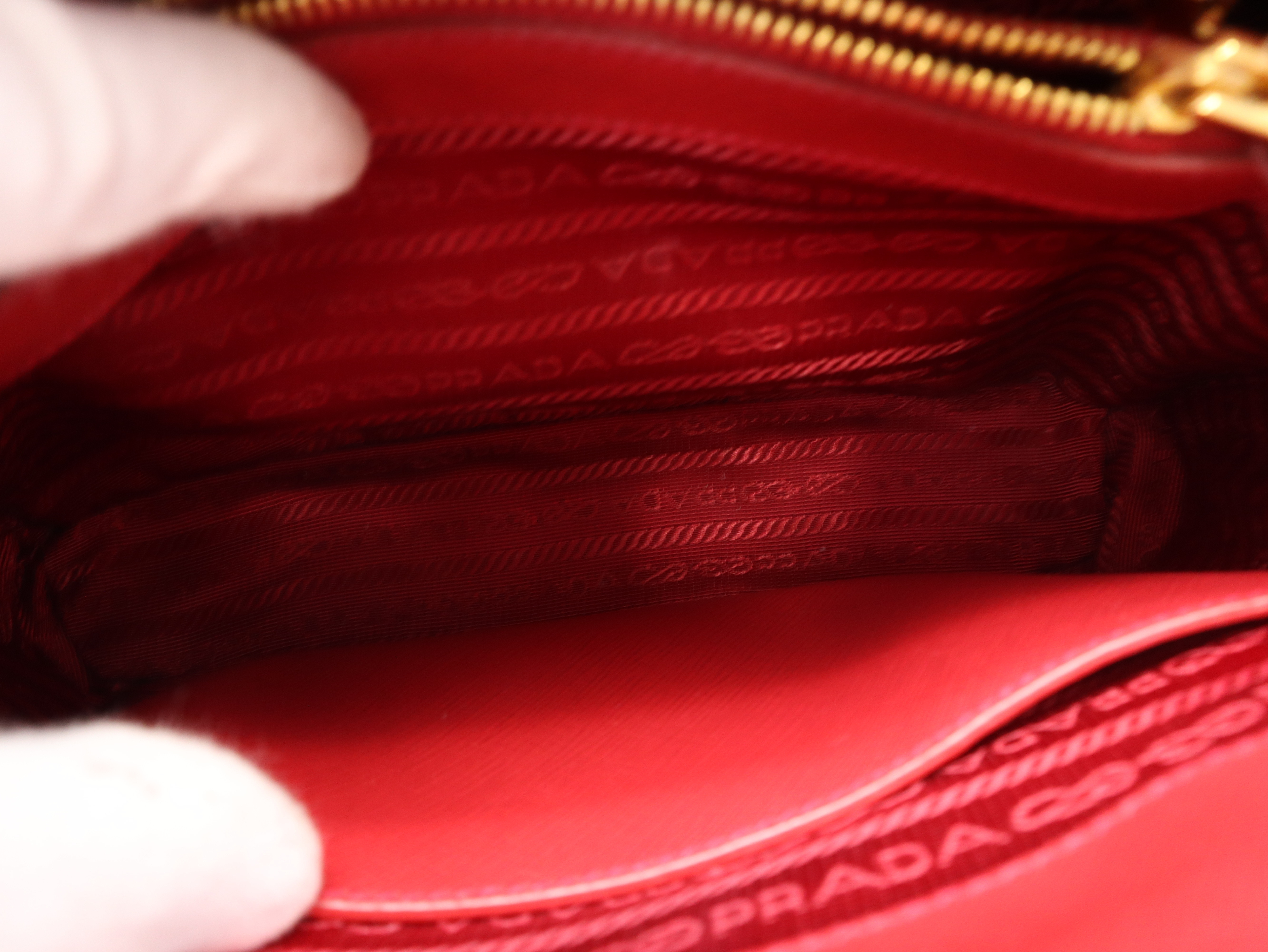 1BA838 Saffiano Leather 2-Way Handbag, Red, with Strap, Clochette, and Dust Bag. — view 12