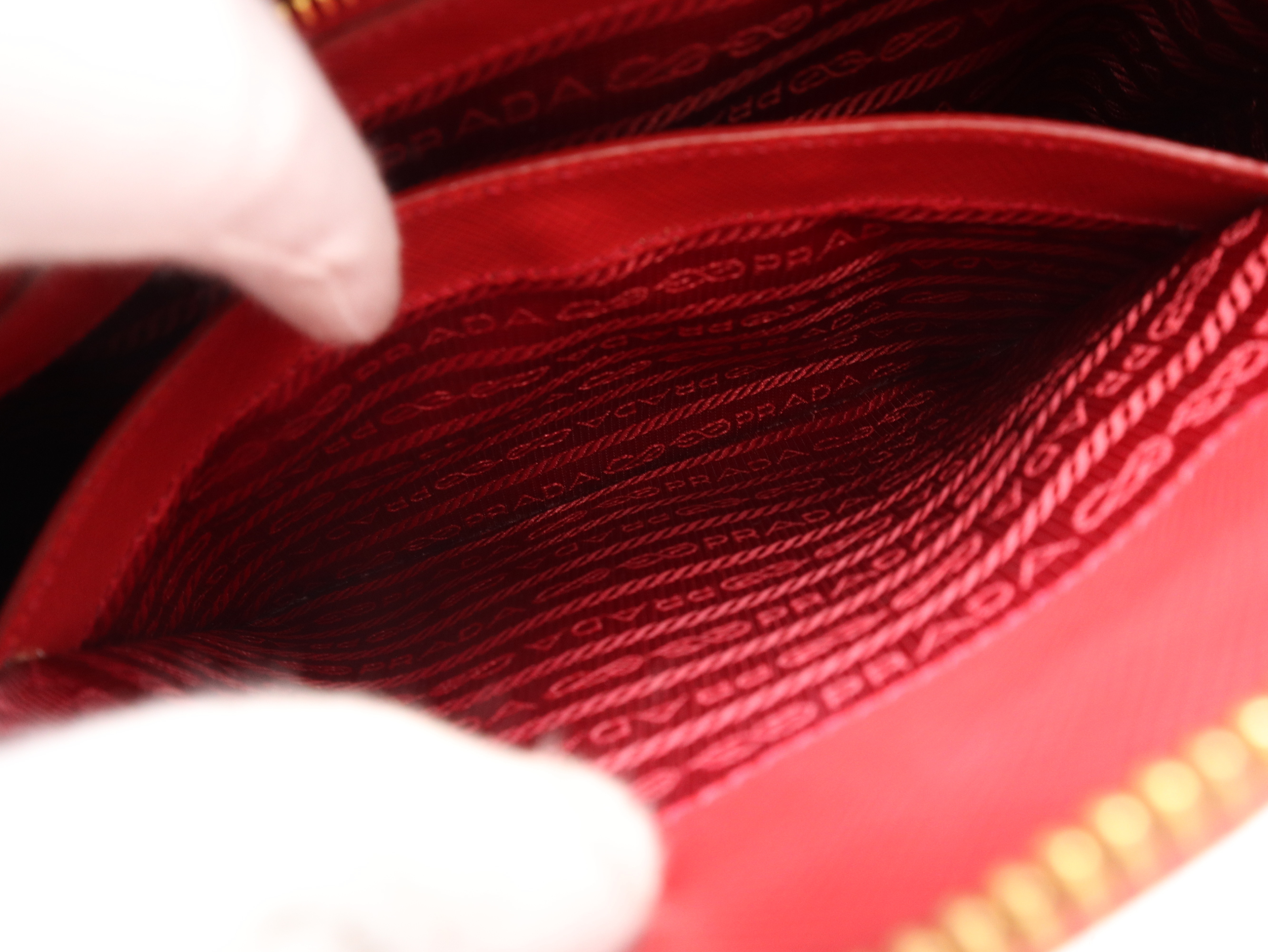 1BA838 Saffiano Leather 2-Way Handbag, Red, with Strap, Clochette, and Dust Bag. — view 15