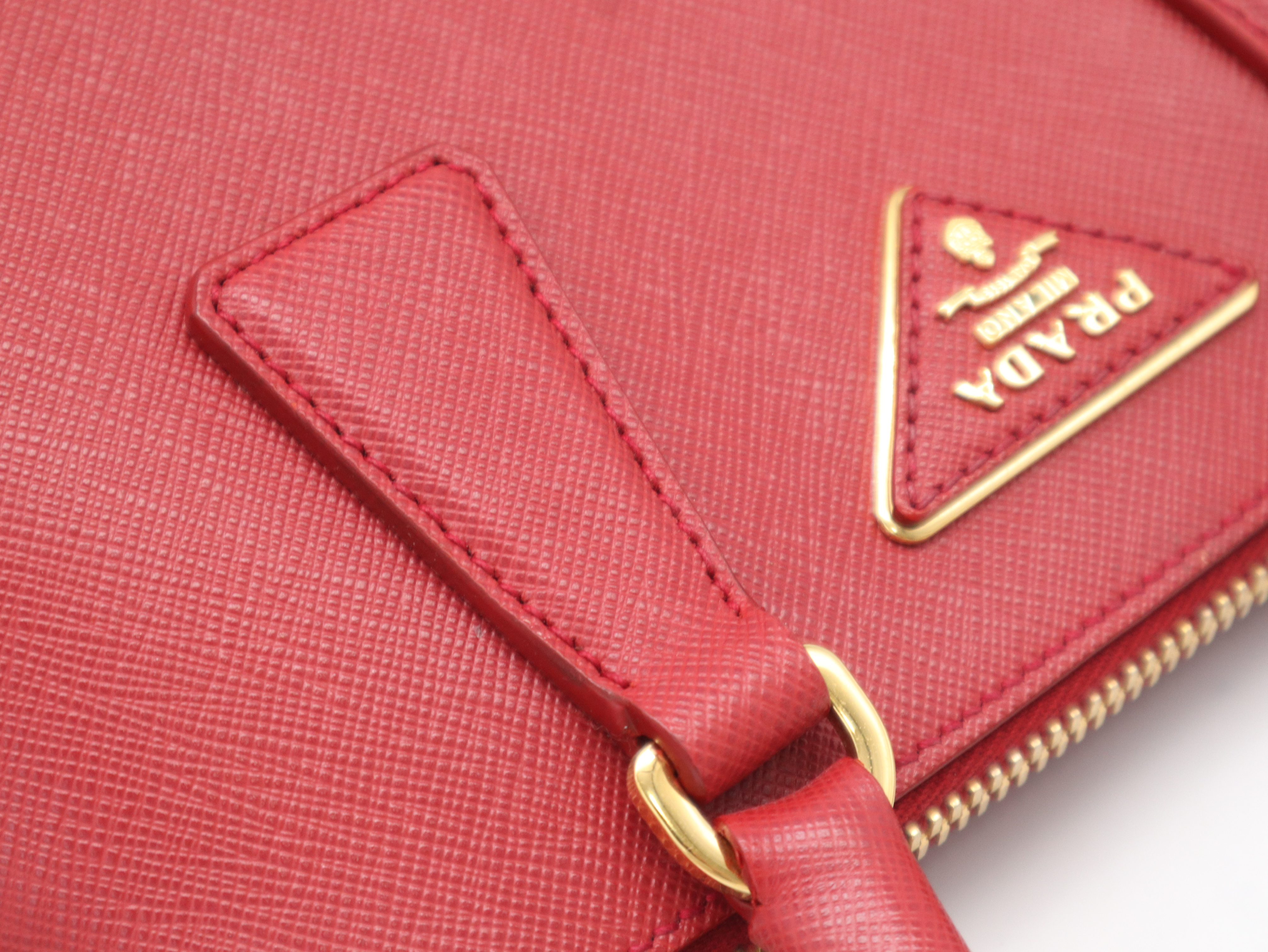 1BA838 Saffiano Leather 2-Way Handbag, Red, with Strap, Clochette, and Dust Bag. — view 7